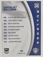 NRL 2024 Elite Base Card #019 Bulldogs Checklist Canterbury Bankstown Bulldogs