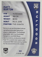 NRL 2024 Elite Base Card #021 Matt Burton Canterbury Bankstown Bulldogs