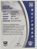 NRL 2024 Elite Base Card #027 Jacob Preston Canterbury Bankstown Bulldogs