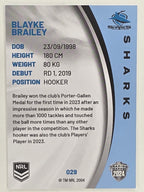 NRL 2024 Elite Base Card #029 Blayke Brailey Cronulla Sutherland Sharks