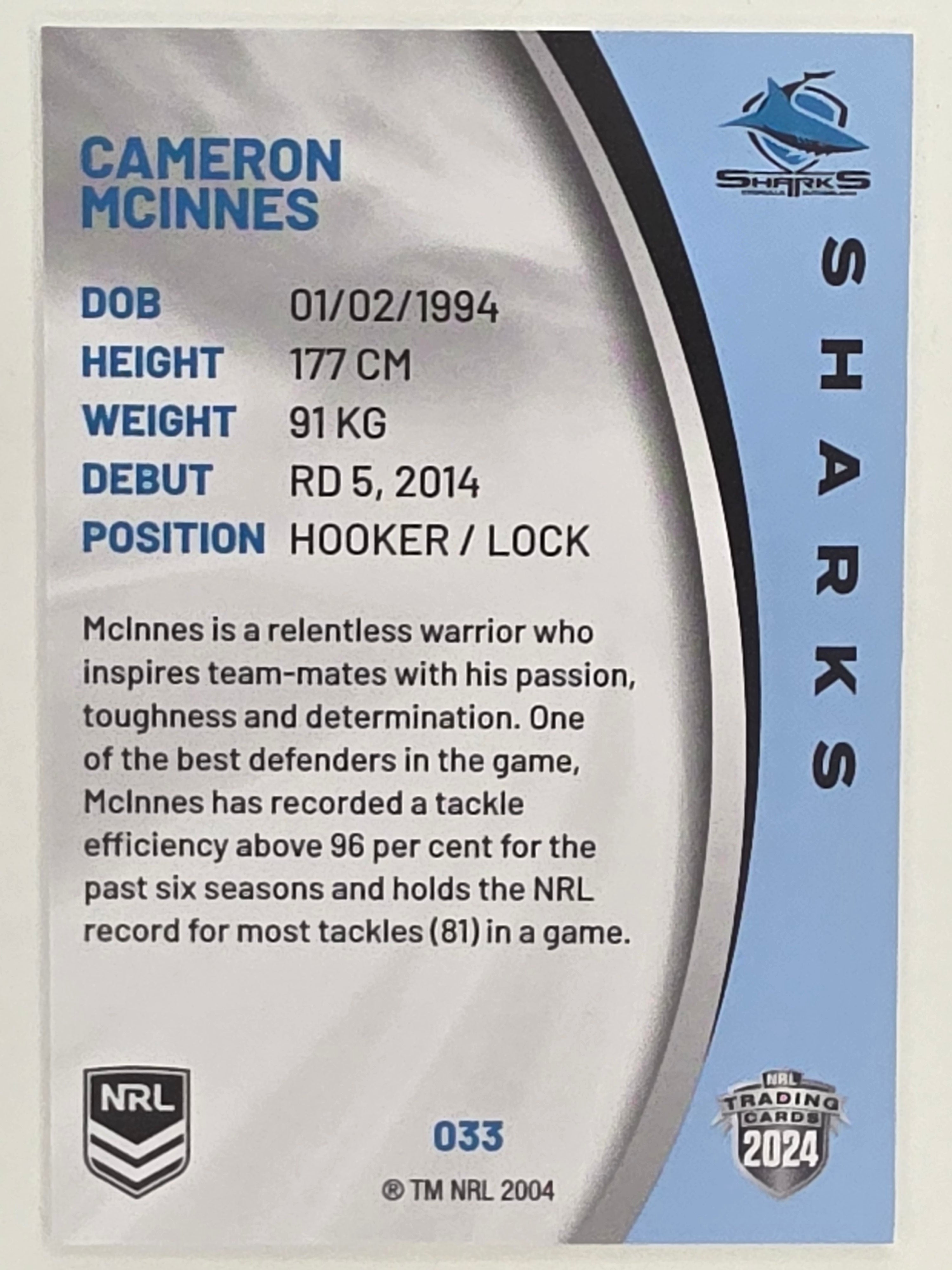 NRL 2024 Elite Base Card #033 Cameron McInnes Cronulla Sutherland Sharks