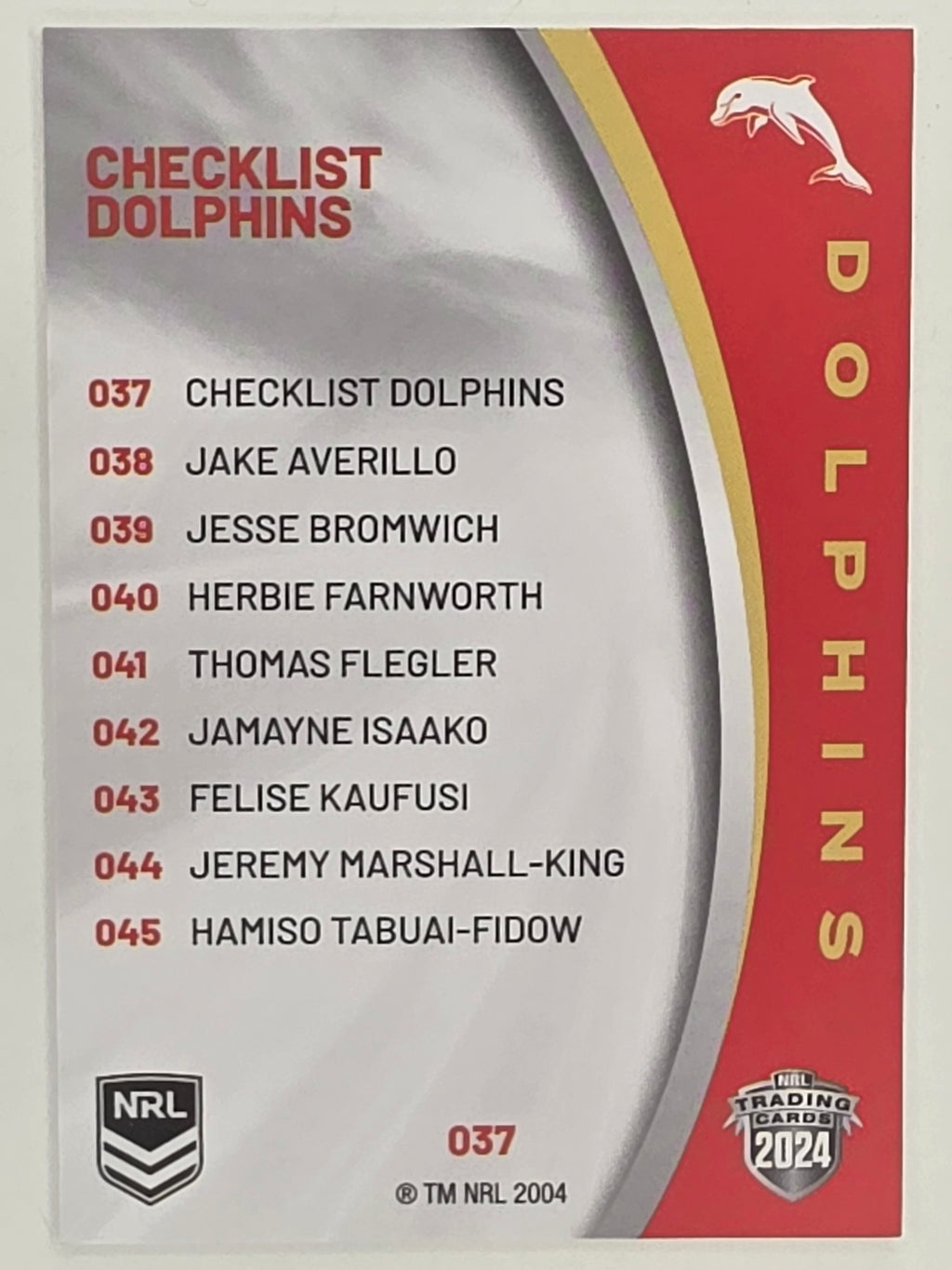 NRL 2024 Elite Base Card #037 Dolphins Checklist Redcliffe Dolphins