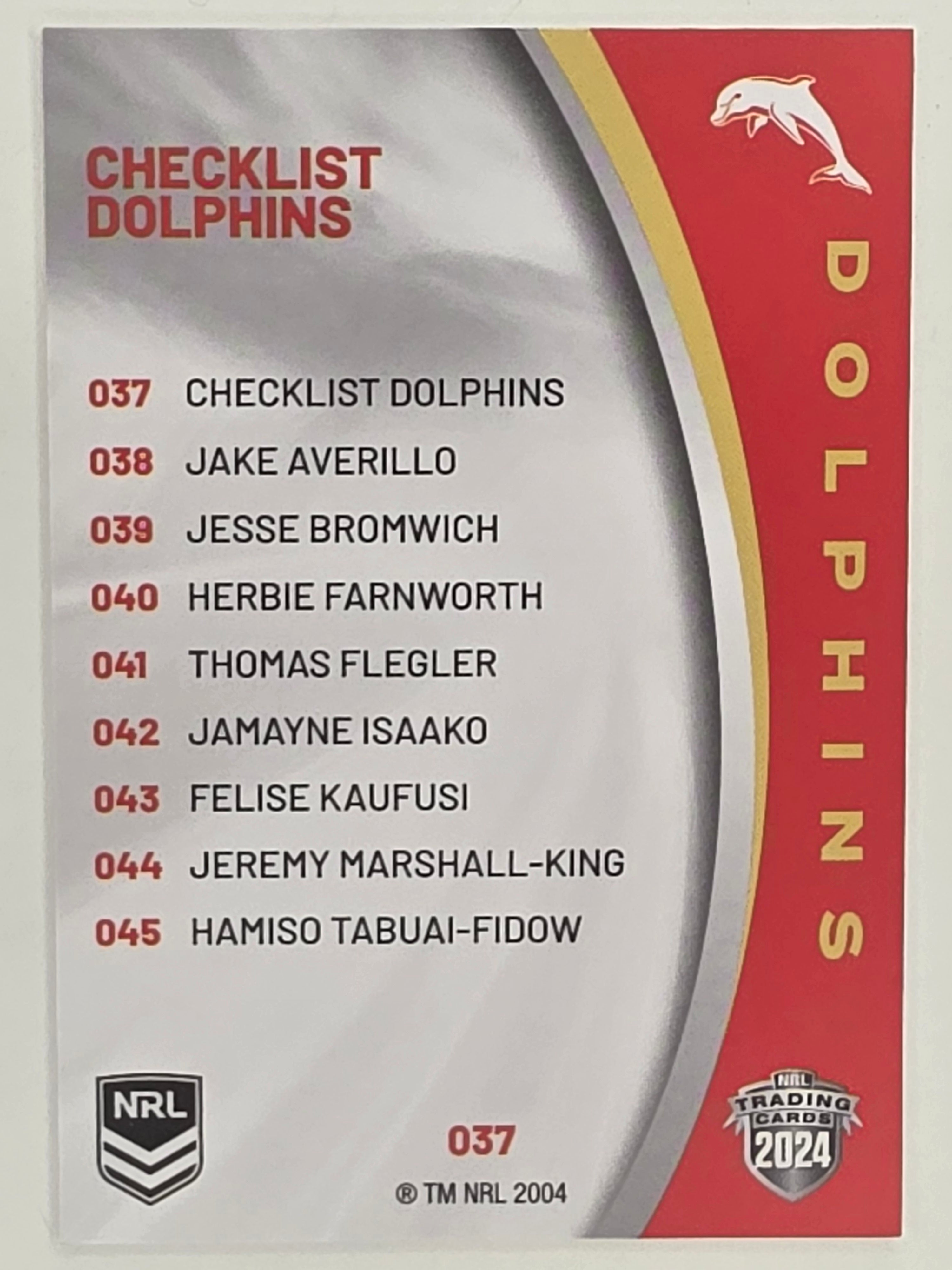 NRL 2024 Elite Base Card #037 Dolphins Checklist Redcliffe Dolphins