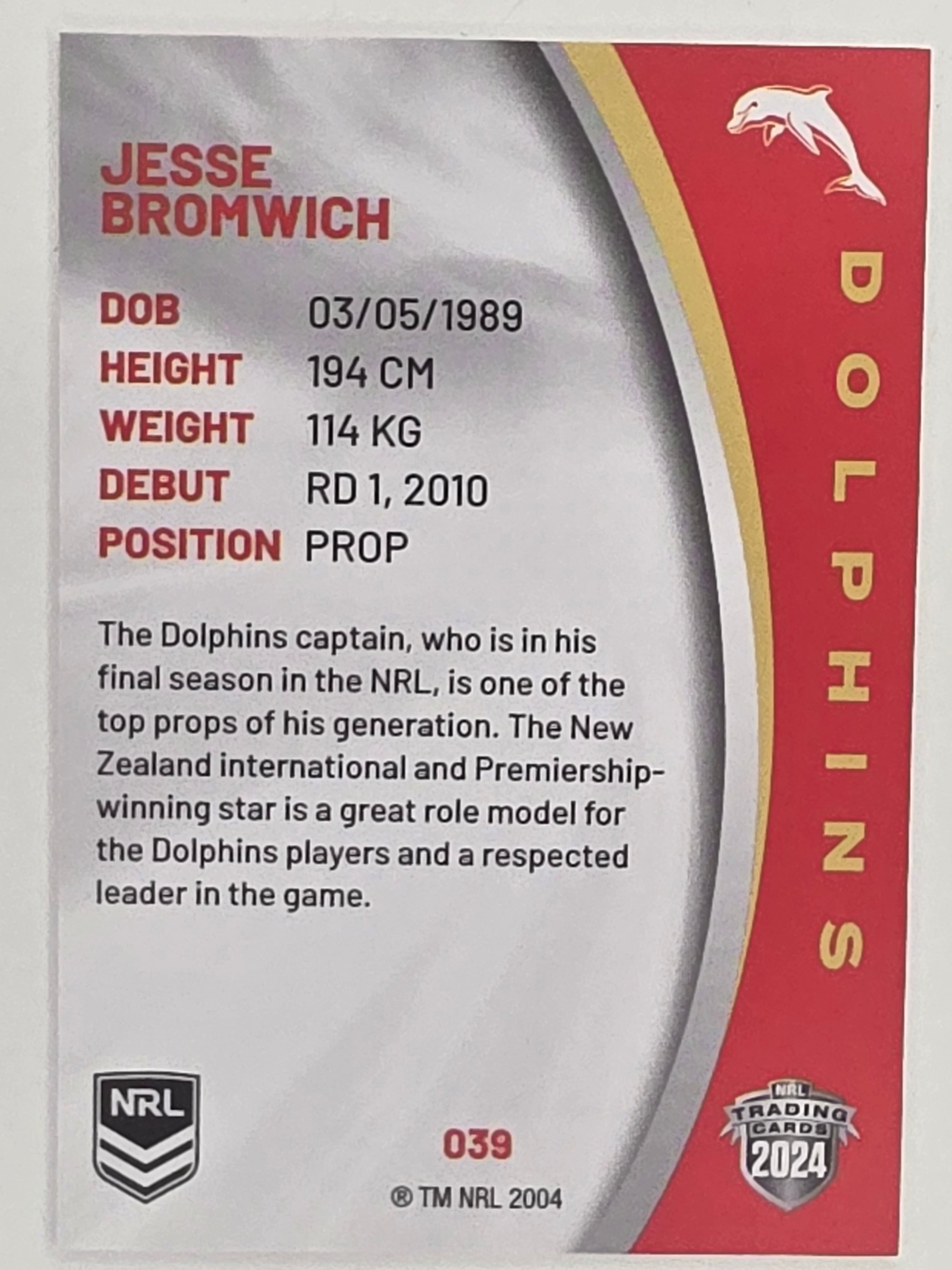 NRL 2024 Elite Base Card #039 Jesse Bromwich Redcliffe Dolphins