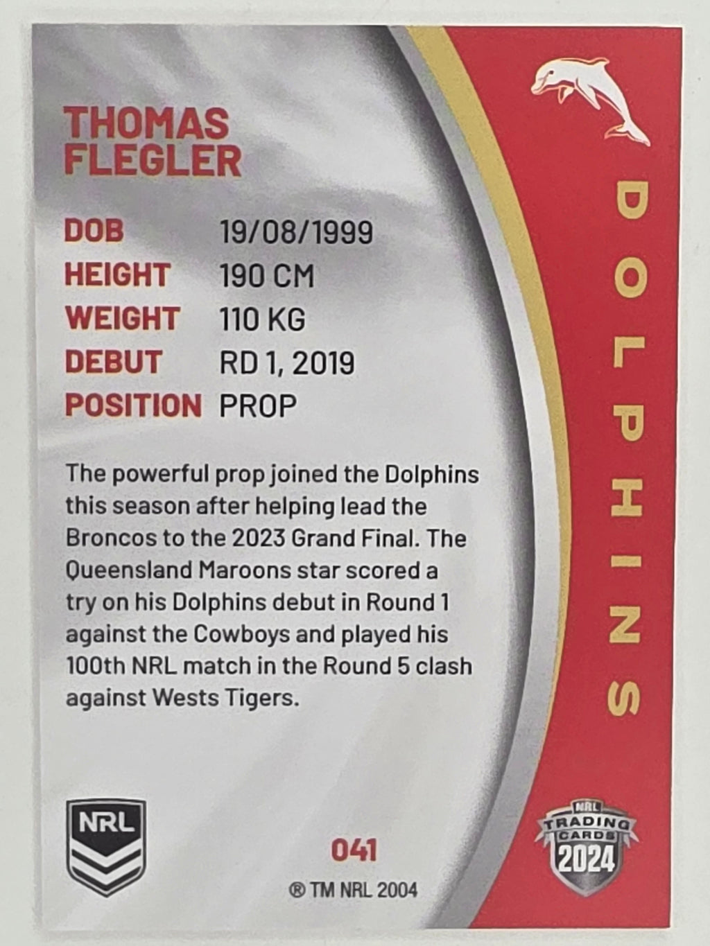 NRL 2024 Elite Base Card #041 Thomas Flegler Redcliffe Dolphins