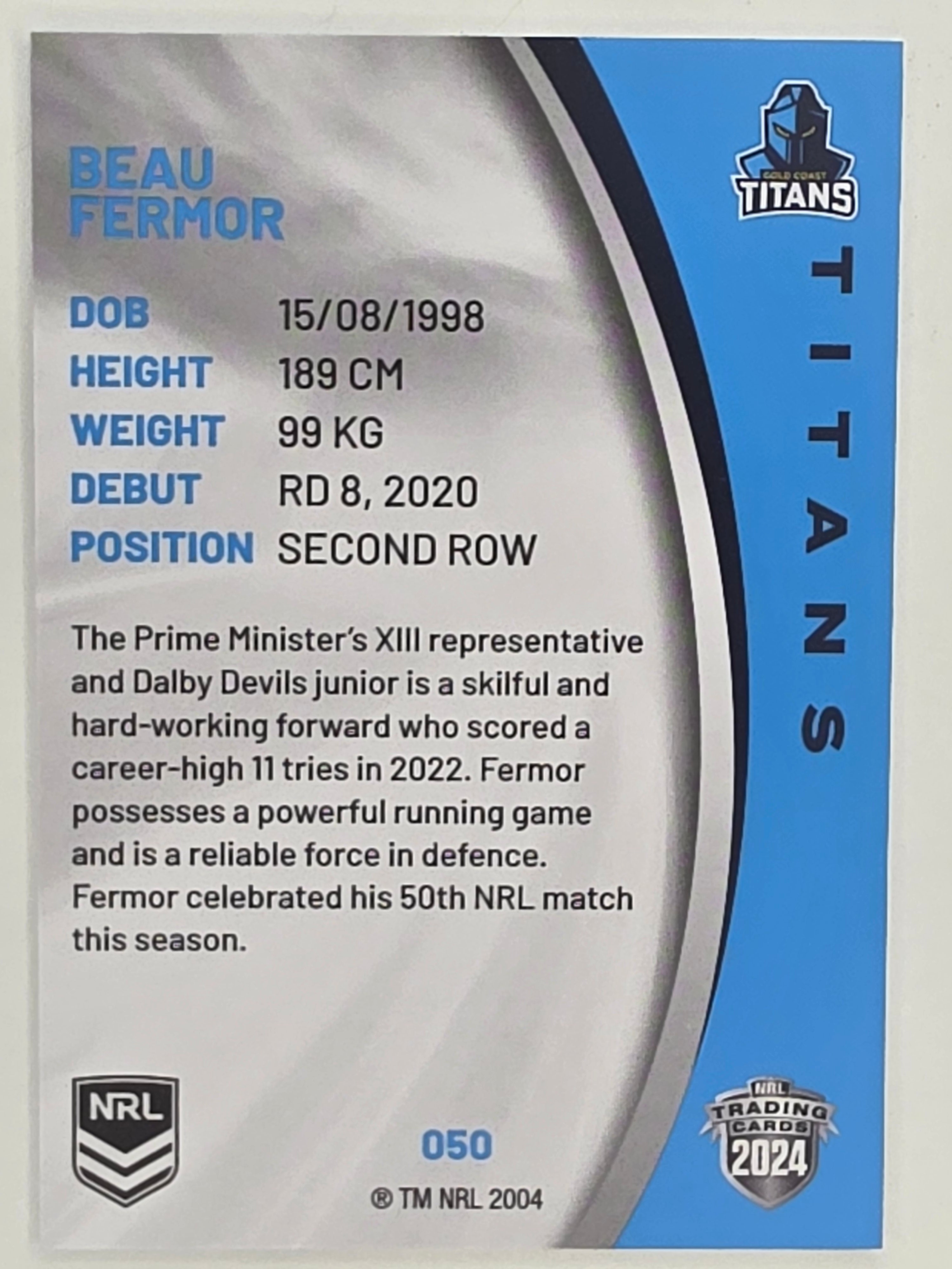 NRL 2024 Elite Base Card #050 Beau Fermor Gold Coast Titans