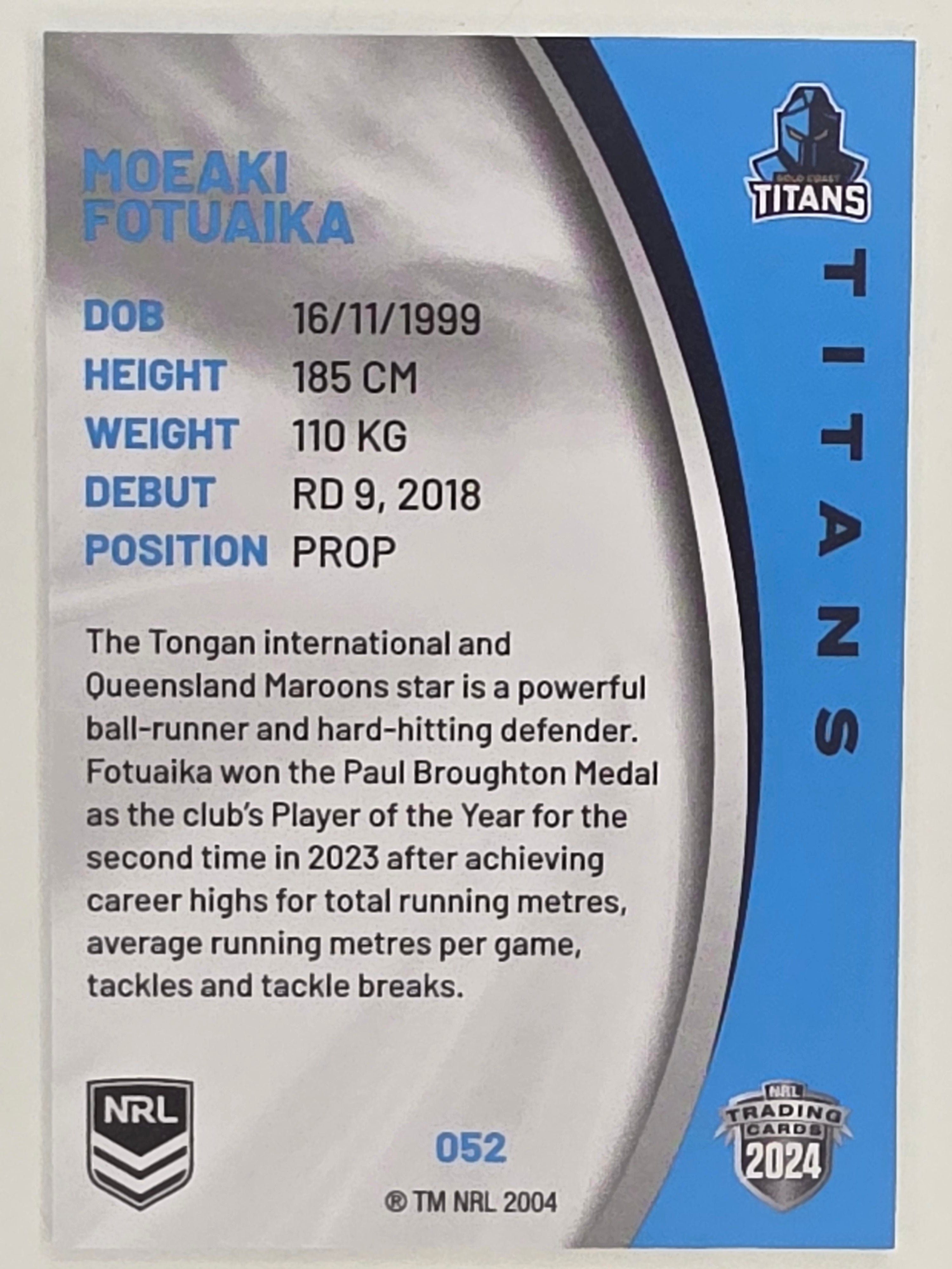 NRL 2024 Elite Base Card #052 Moeaki Fotuaika Gold Coast Titans