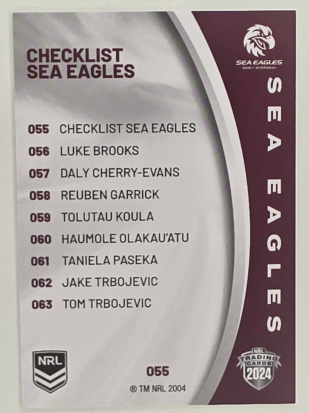 NRL 2024 Elite Base Card #055 Sea Eagles Checklist Manly Warringah Sea Eagles