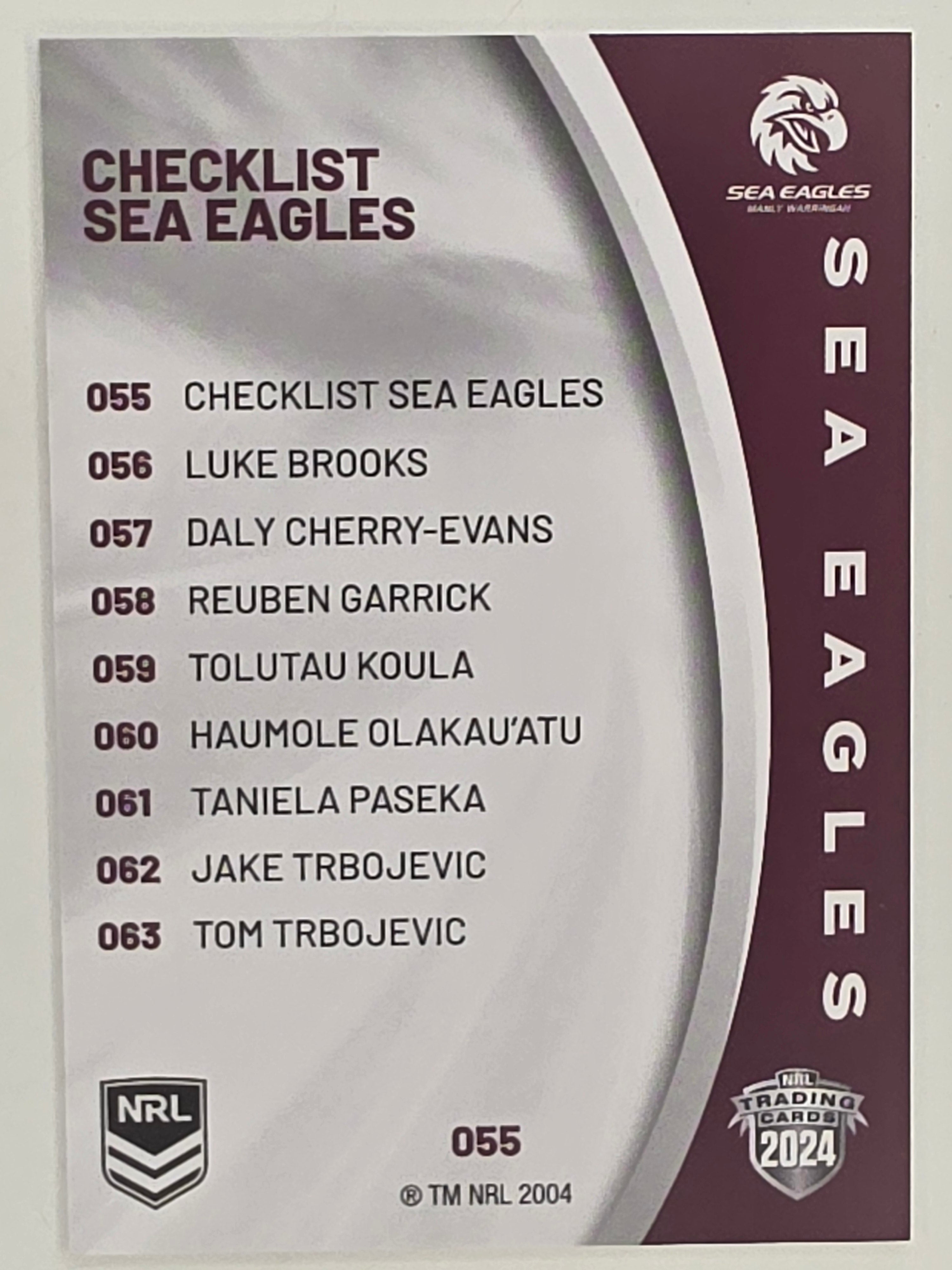 NRL 2024 Elite Base Card #055 Sea Eagles Checklist Manly Warringah Sea Eagles