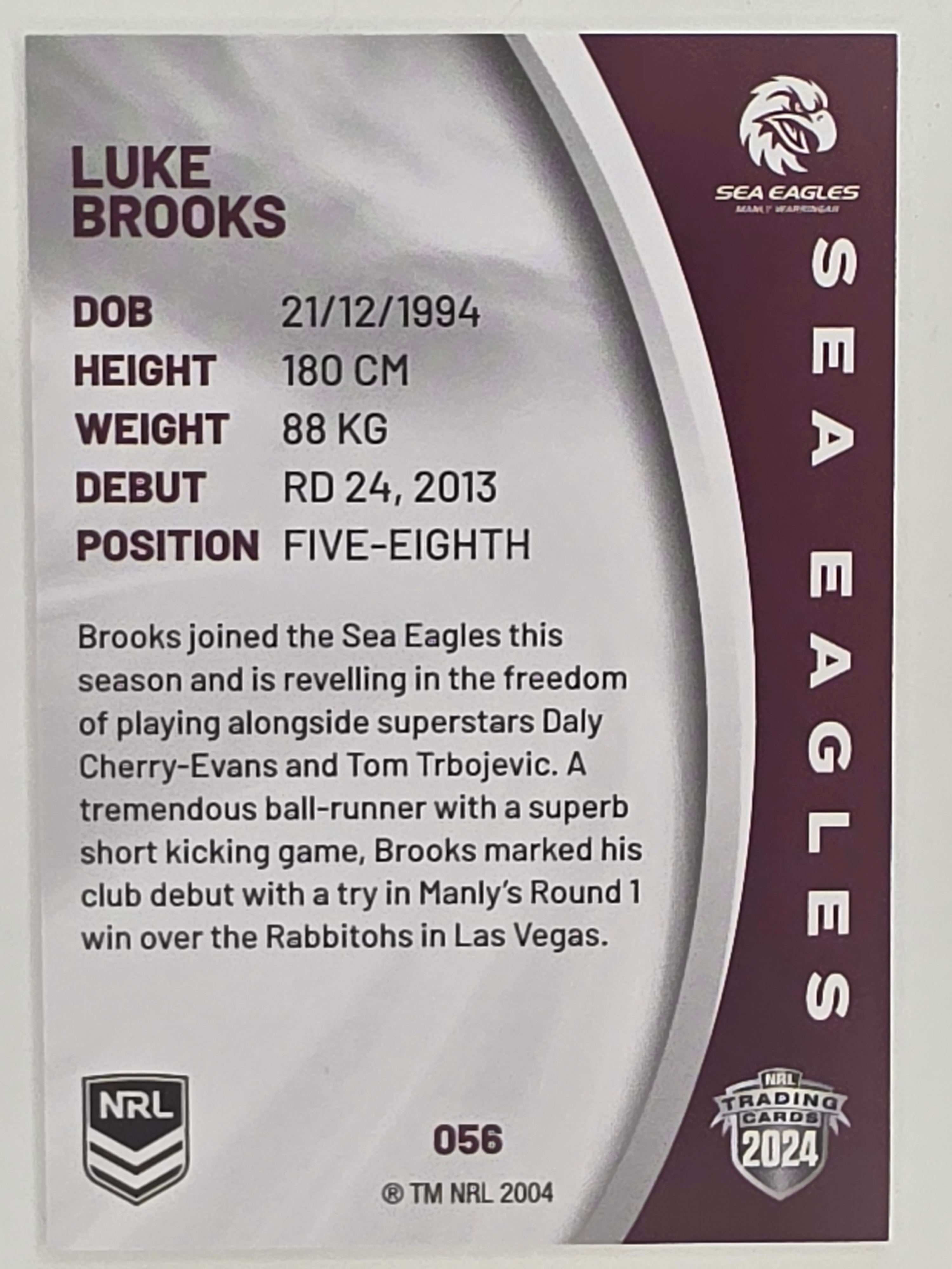 NRL 2024 Elite Base Card #056 Luke Brooks Manly Warringah Sea Eagles