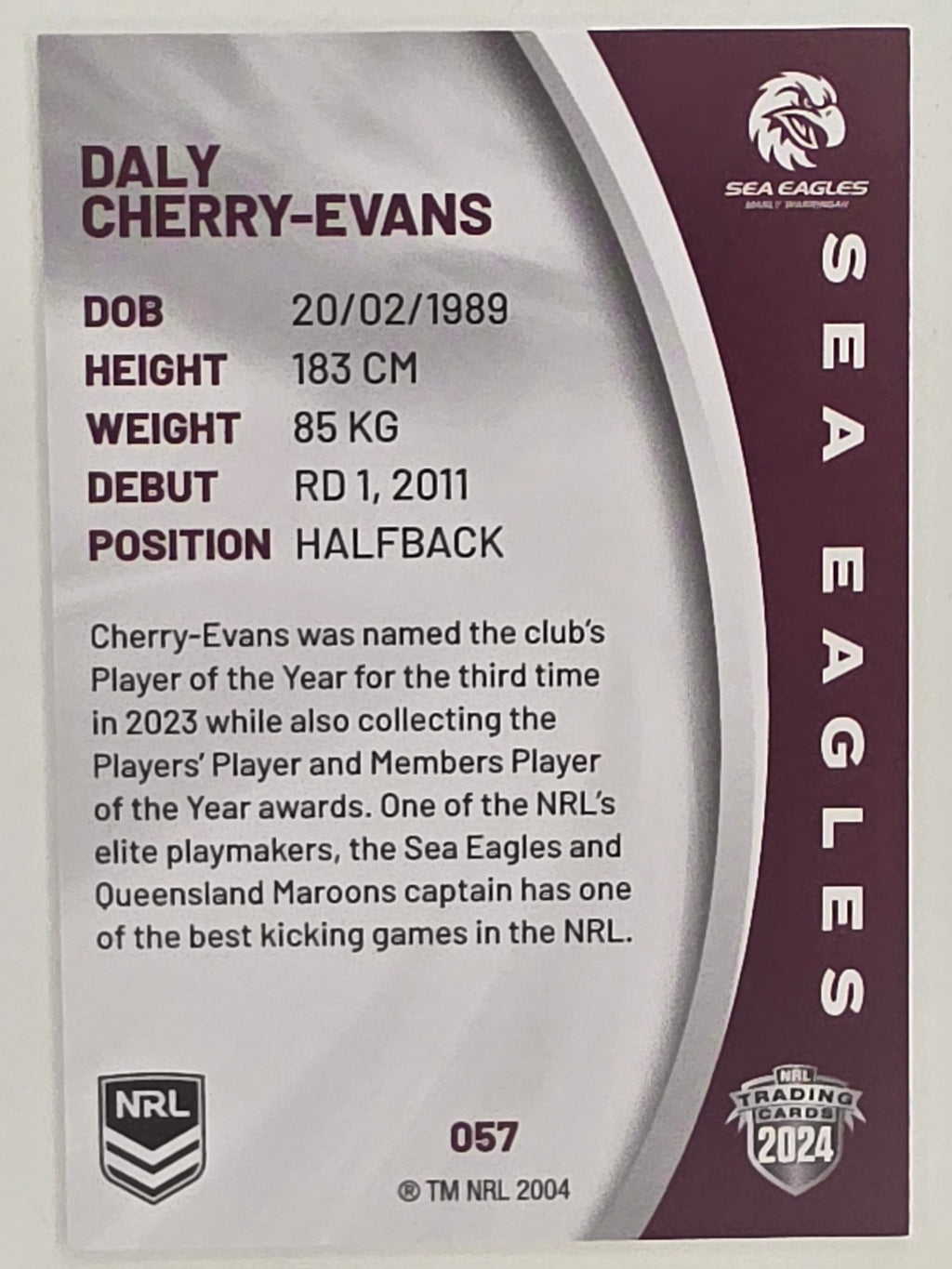 NRL 2024 Elite Base Card #057 Daly Cherry-Evans Manly Warringah Sea Eagles