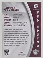 NRL 2024 Elite Base Card #060 Haumole Olakau’atu Manly Warringah Sea Eagles