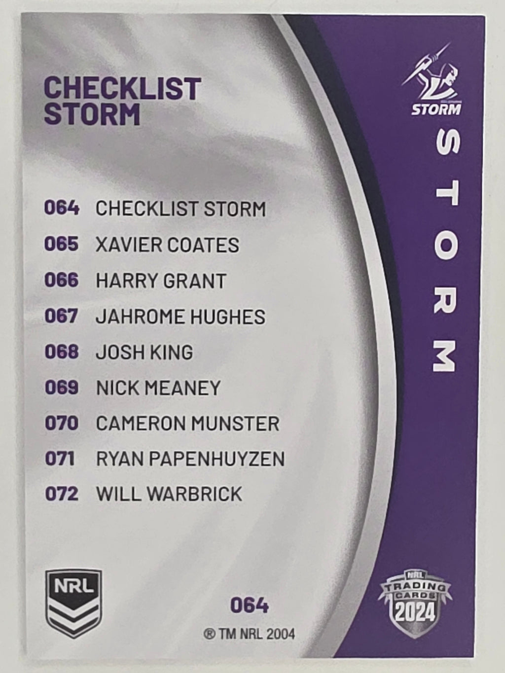 NRL 2024 Elite Base Card #064 Storm Checklist Melbourne Storm