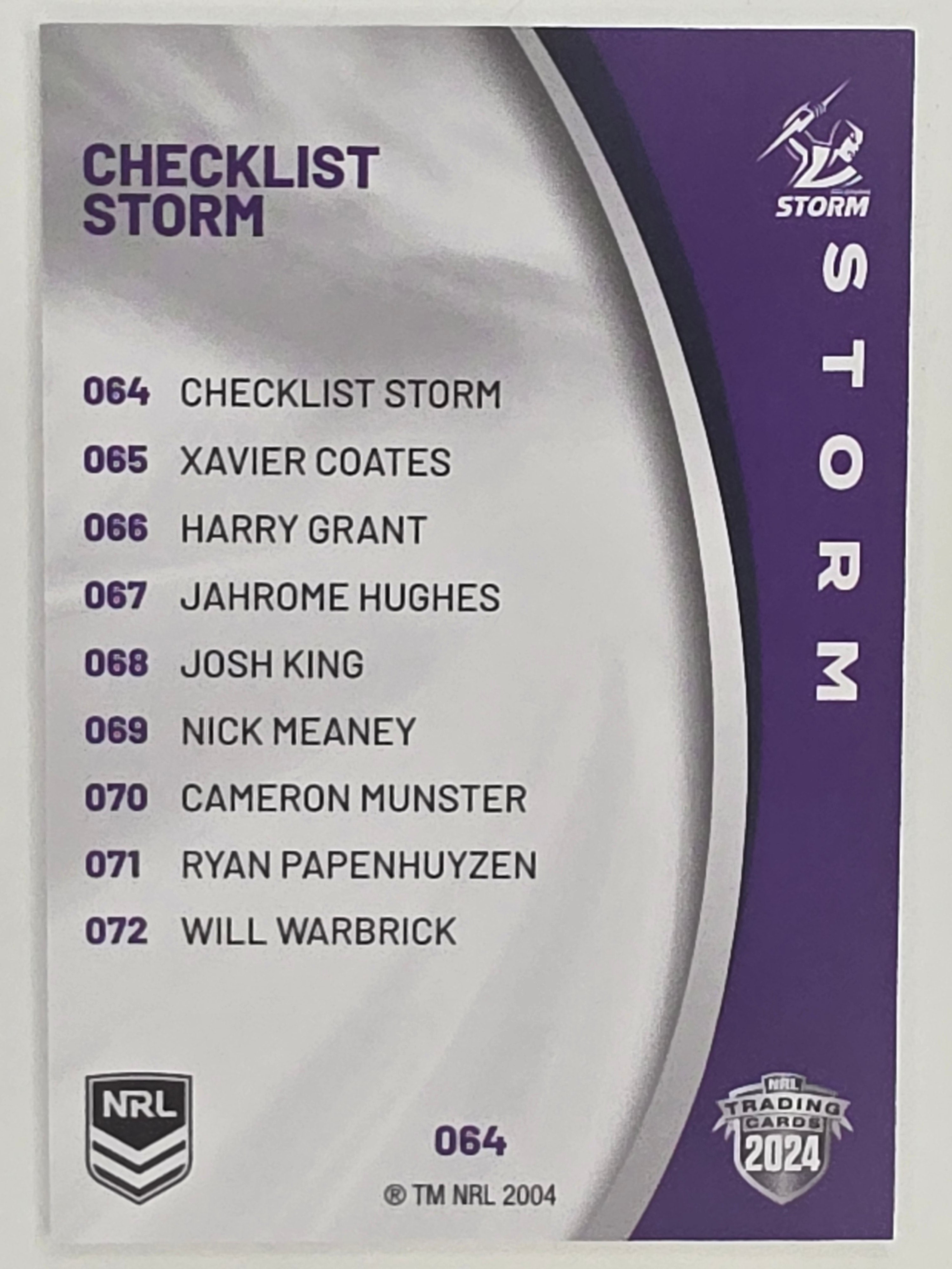 NRL 2024 Elite Base Card #064 Storm Checklist Melbourne Storm