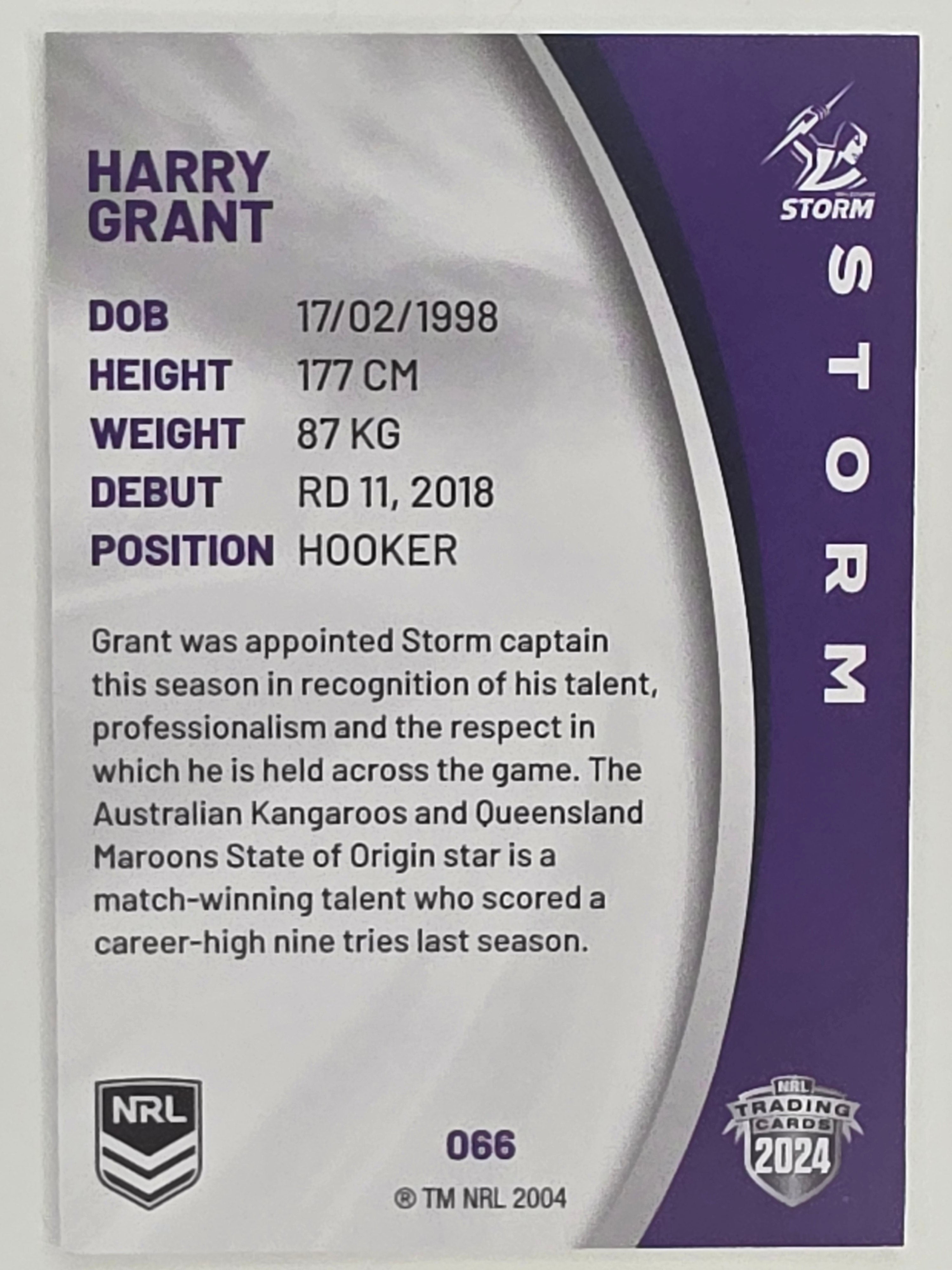 NRL 2024 Elite Base Card #066 Harry Grant Melbourne Storm