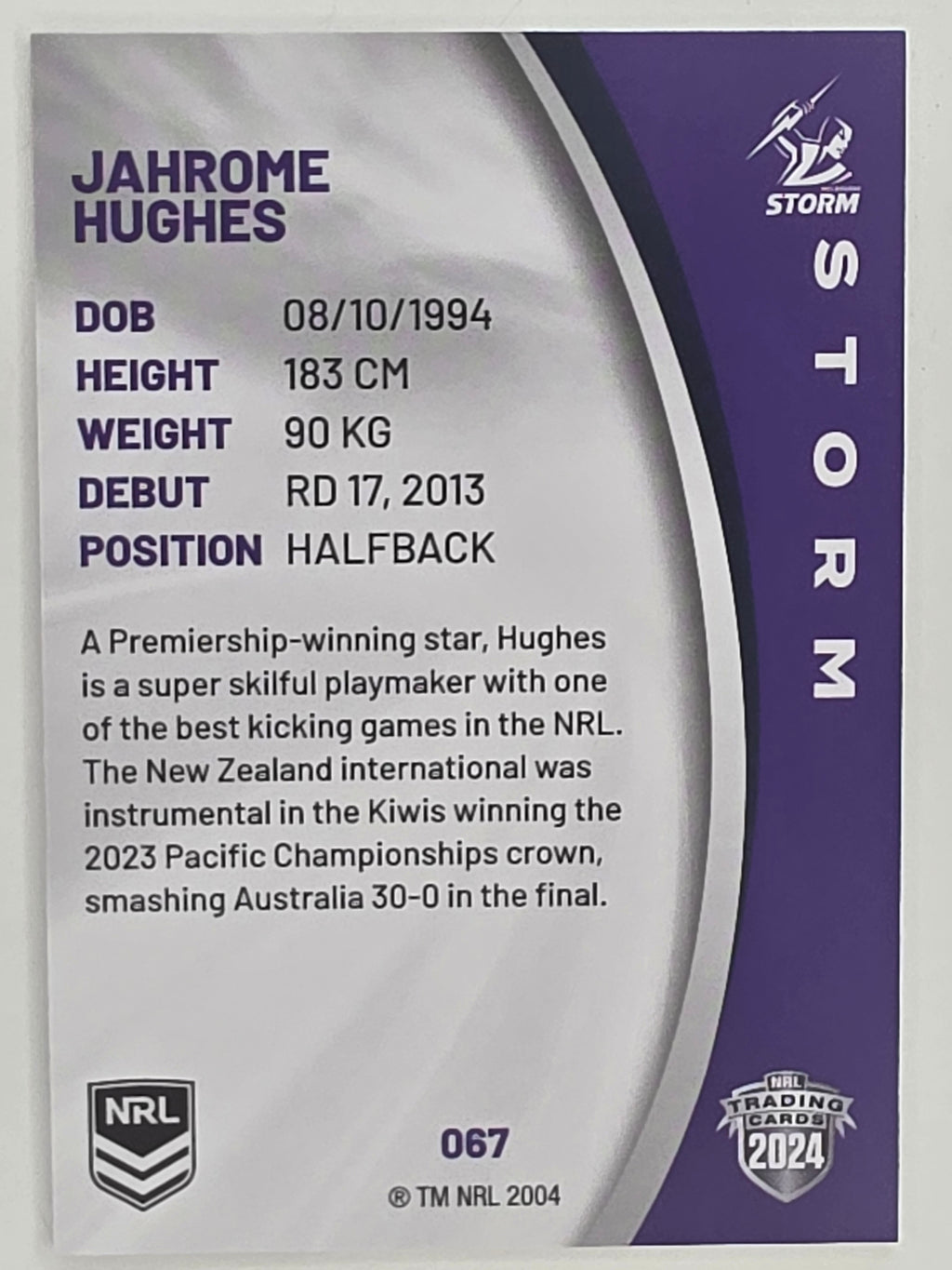 NRL 2024 Elite Base Card #067 Jahrome Hughes Melbourne Storm