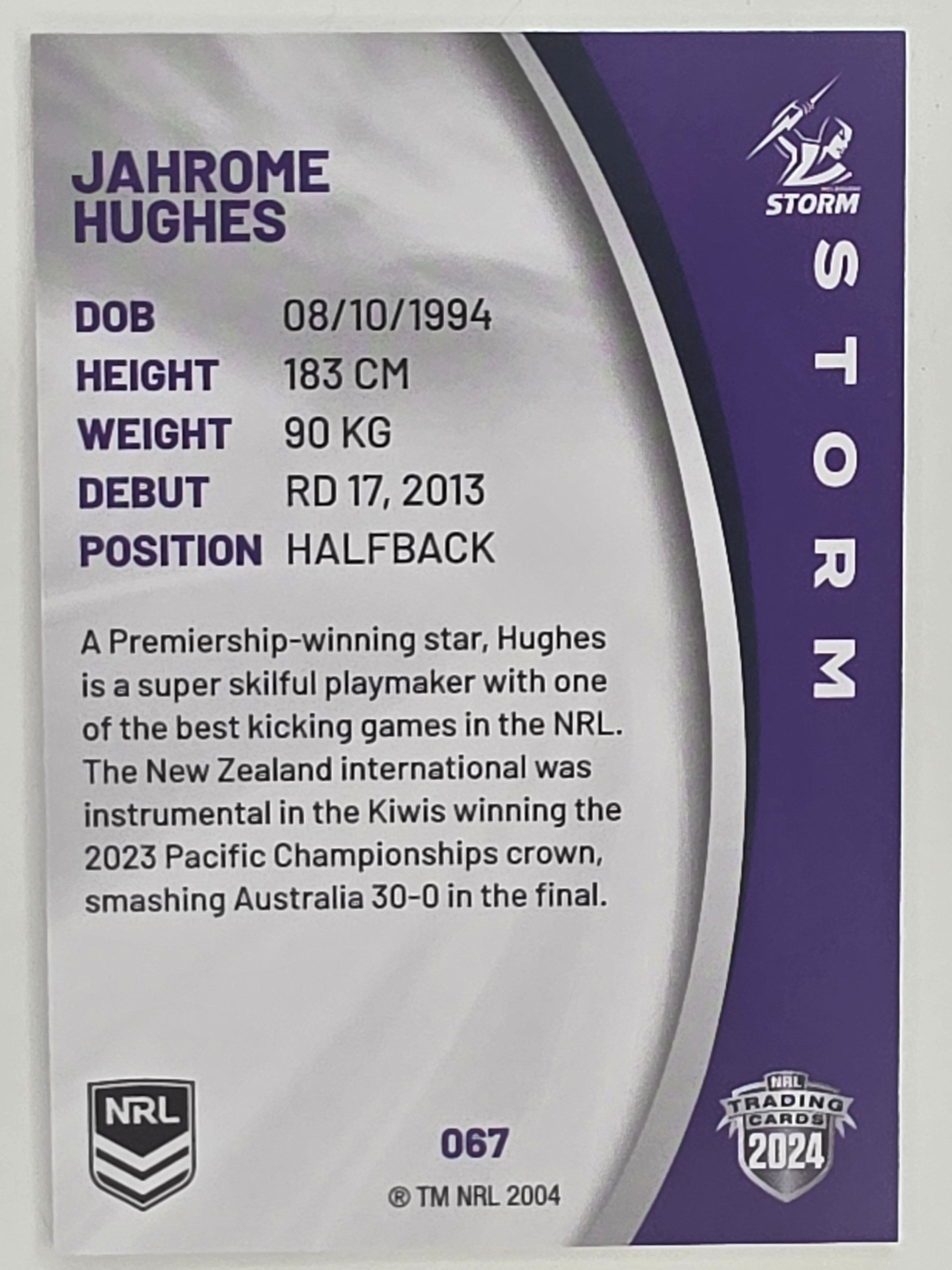 NRL 2024 Elite Base Card #067 Jahrome Hughes Melbourne Storm