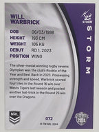 NRL 2024 Elite Base Card #072 Will Warbrick Melbourne Storm