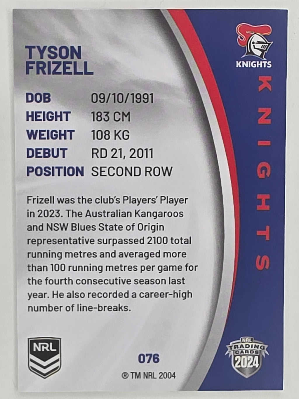 NRL 2024 Elite Base Card #076 Tyson Frizell Newcastle Knights