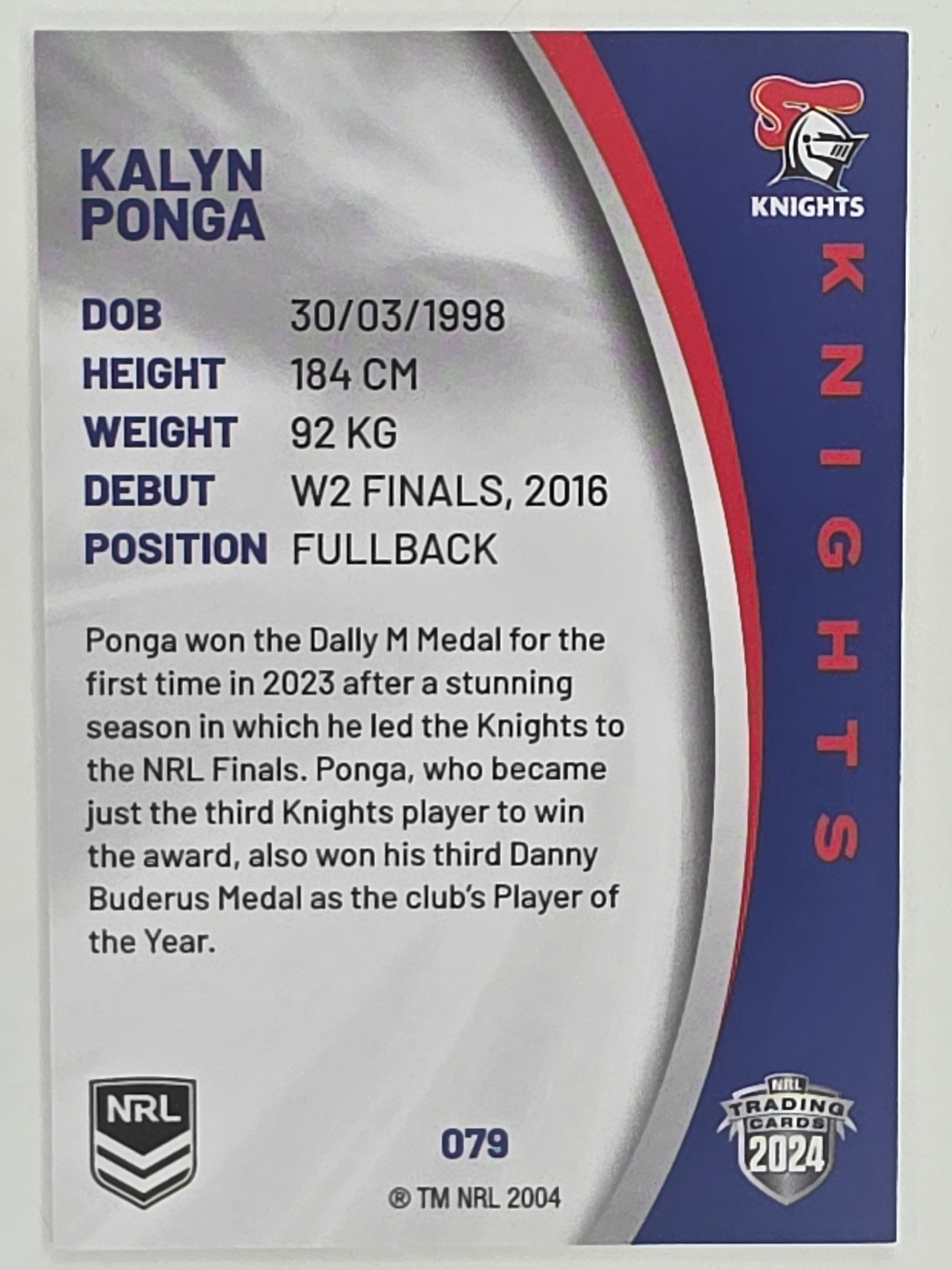 NRL 2024 Elite Base Card #079 Kalyn Ponga Newcastle Knights