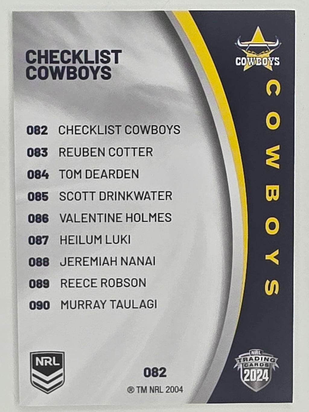 NRL 2024 Elite Base Card #082 Cowboys Checklist North Queensland Cowboys