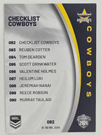 NRL 2024 Elite Base Card #082 Cowboys Checklist North Queensland Cowboys