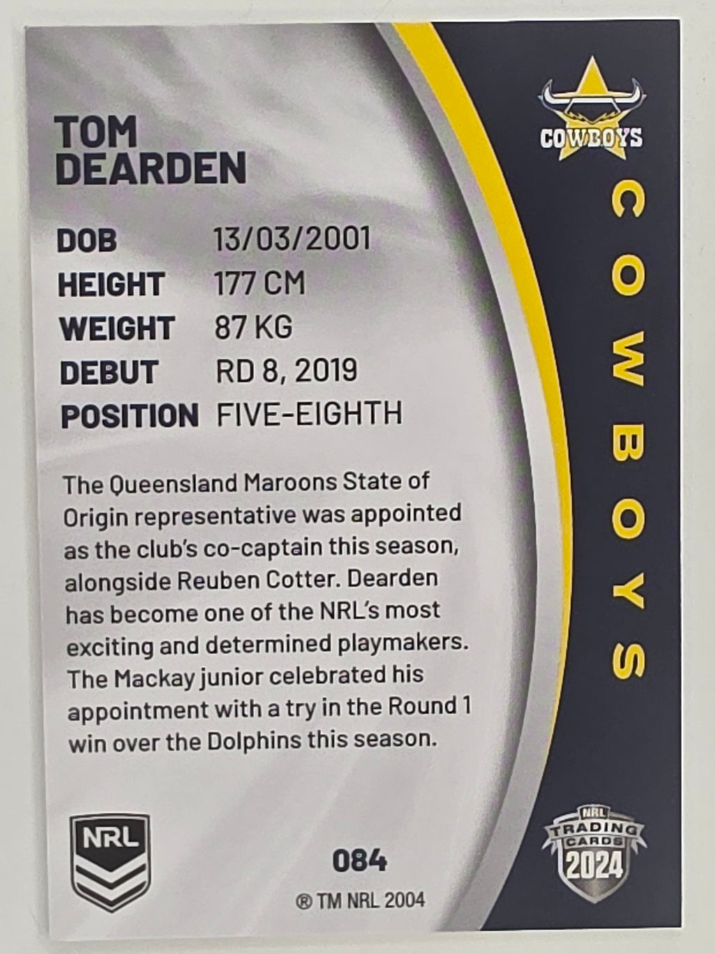 NRL 2024 Elite Base Card #084 Tom Dearden North Queensland Cowboys
