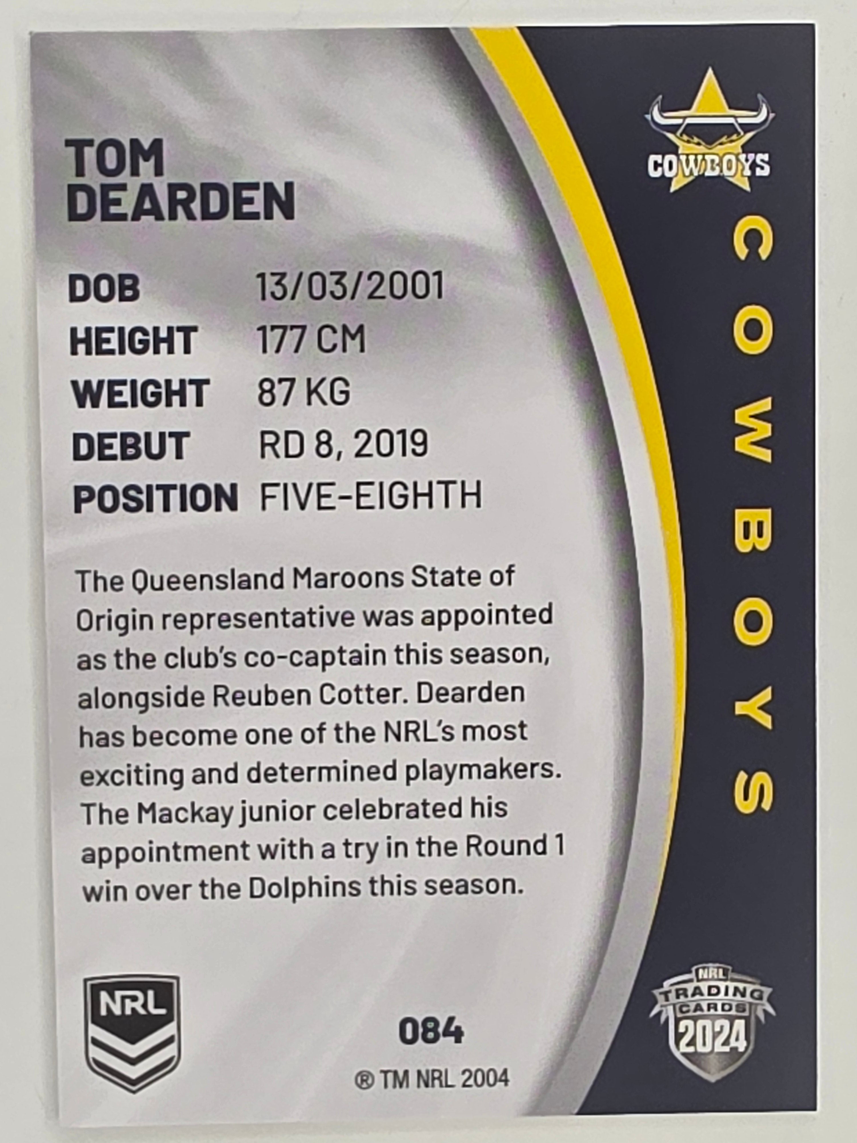 NRL 2024 Elite Base Card #084 Tom Dearden North Queensland Cowboys