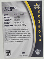 NRL 2024 Elite Base Card #088 Jeremiah Nanai North Queensland Cowboys