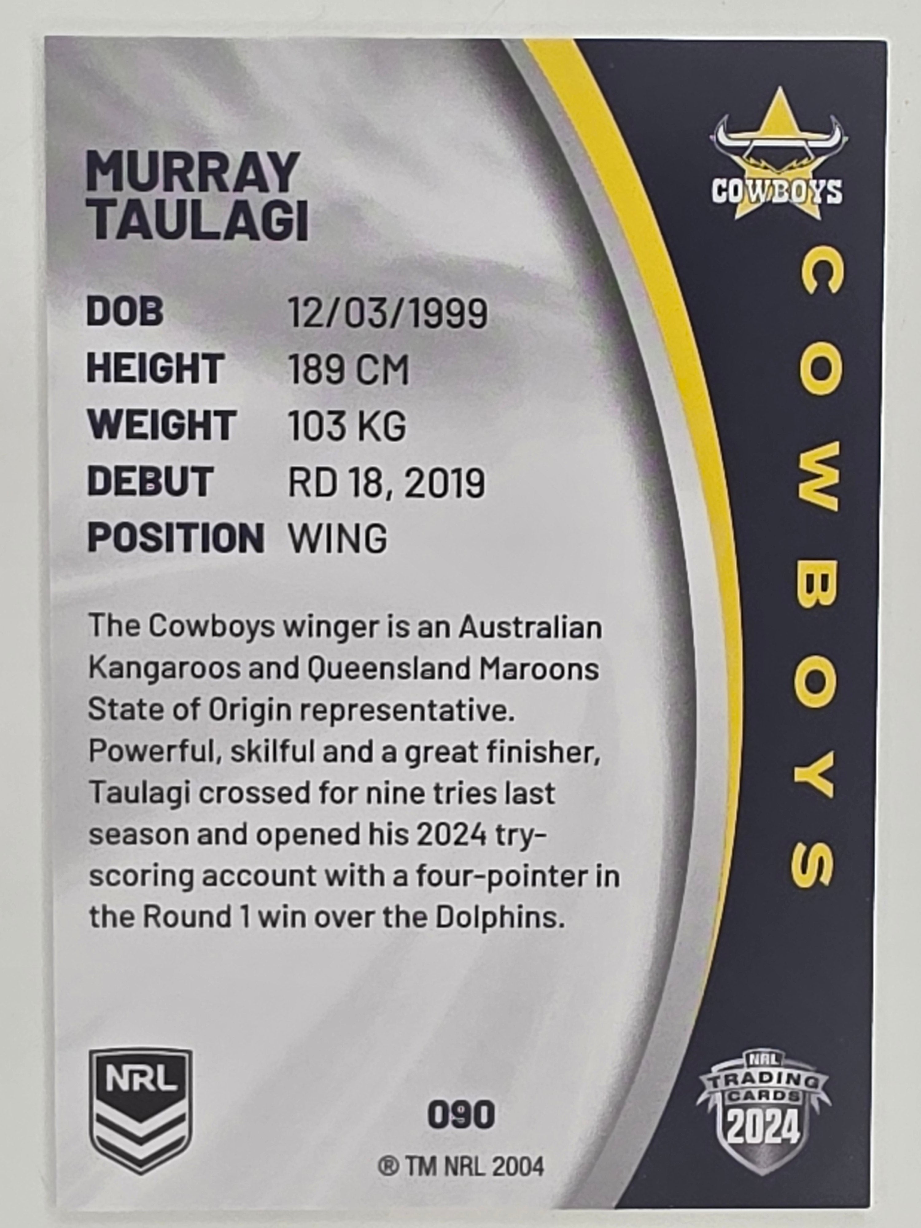 NRL 2024 Elite Base Card #090 Murray Taulagi North Queensland Cowboys