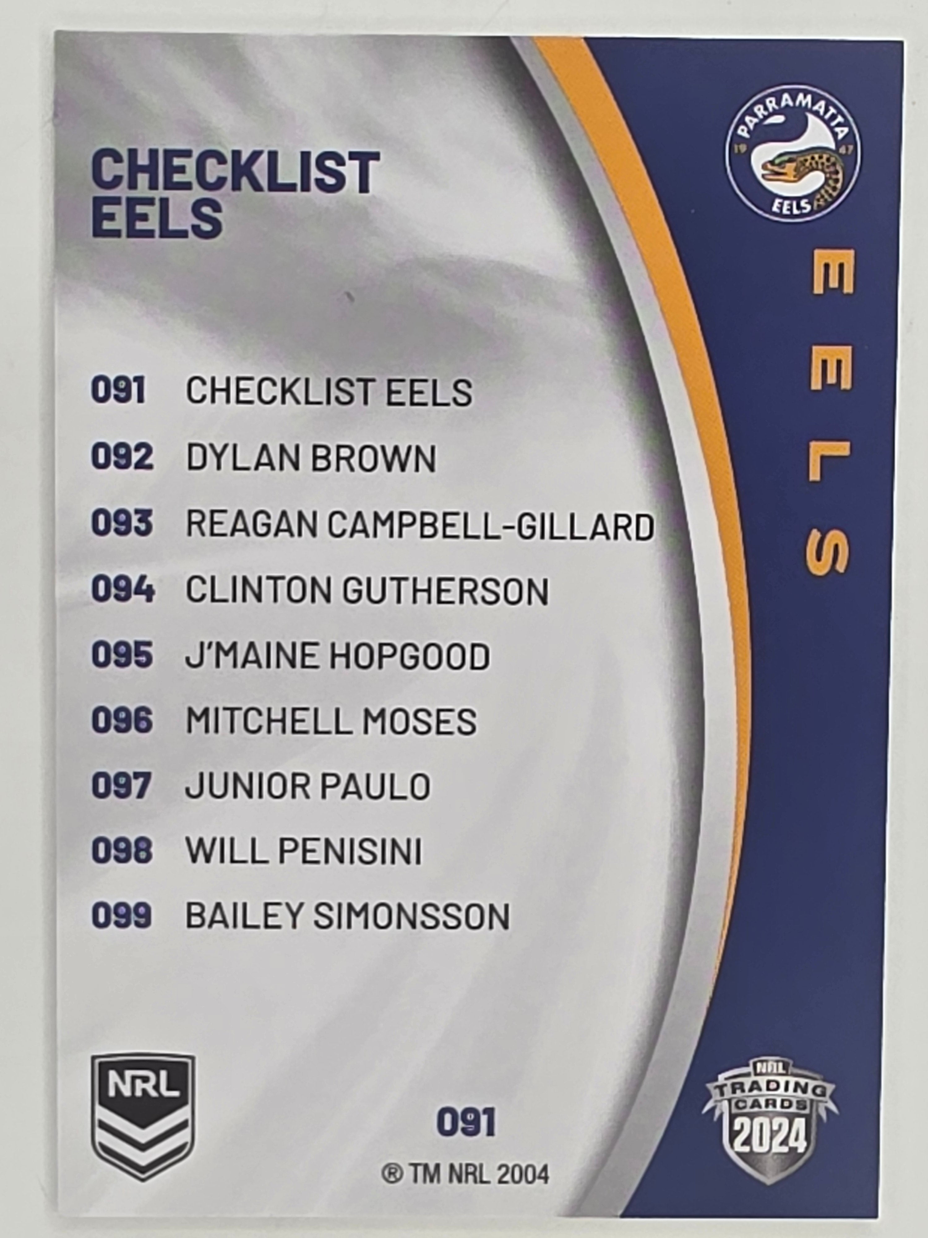 NRL 2024 Elite Base Card #091 Eels Checklist Parramatta Eels