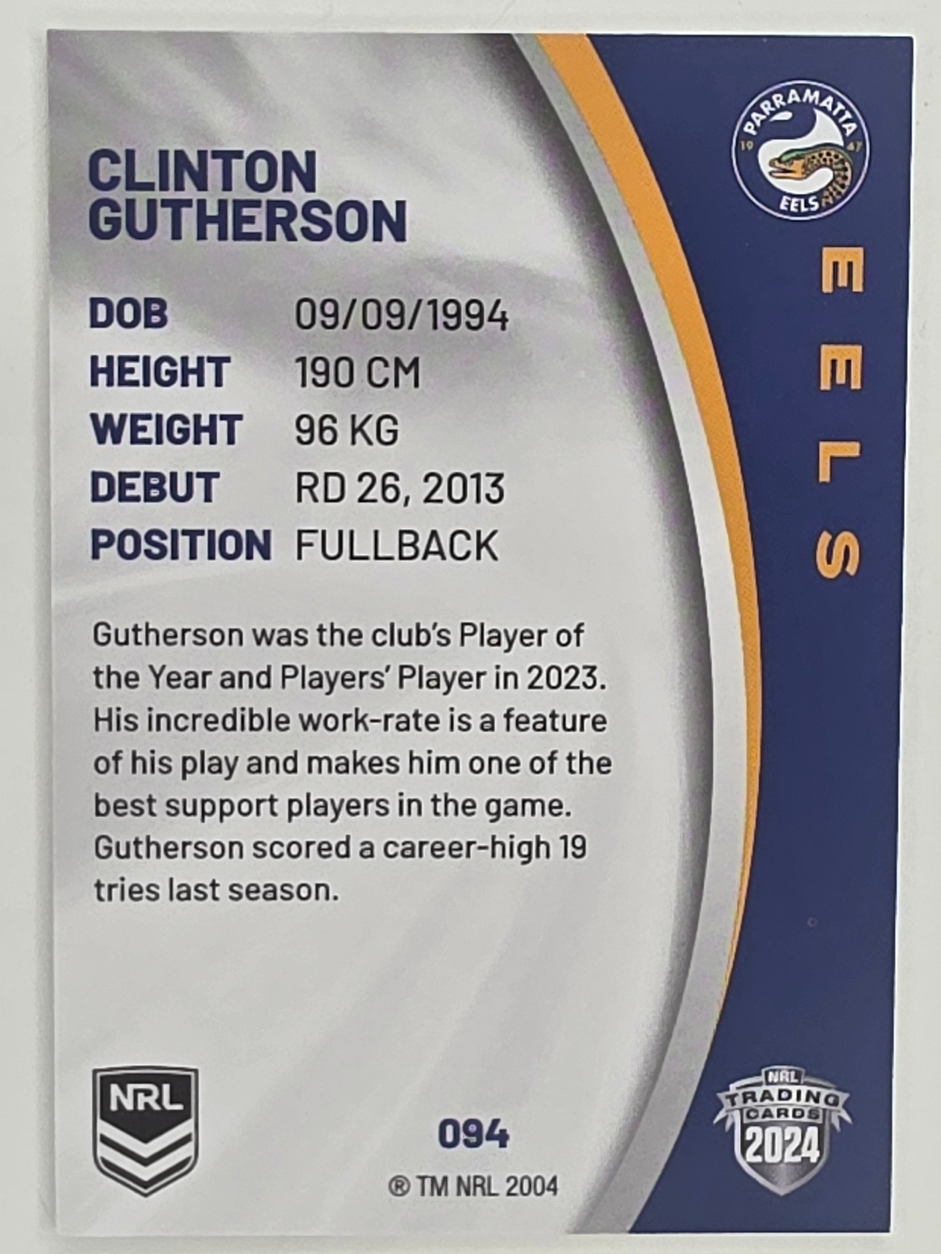 NRL 2024 Elite Base Card #094 Clinton Gutherson Parramatta Eels