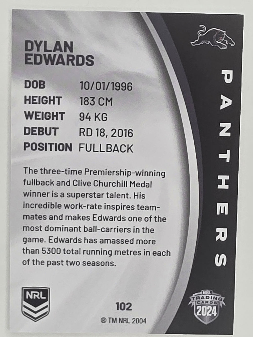 NRL 2024 Elite Base Card #102 Dylan Edwards Penrith Panthers