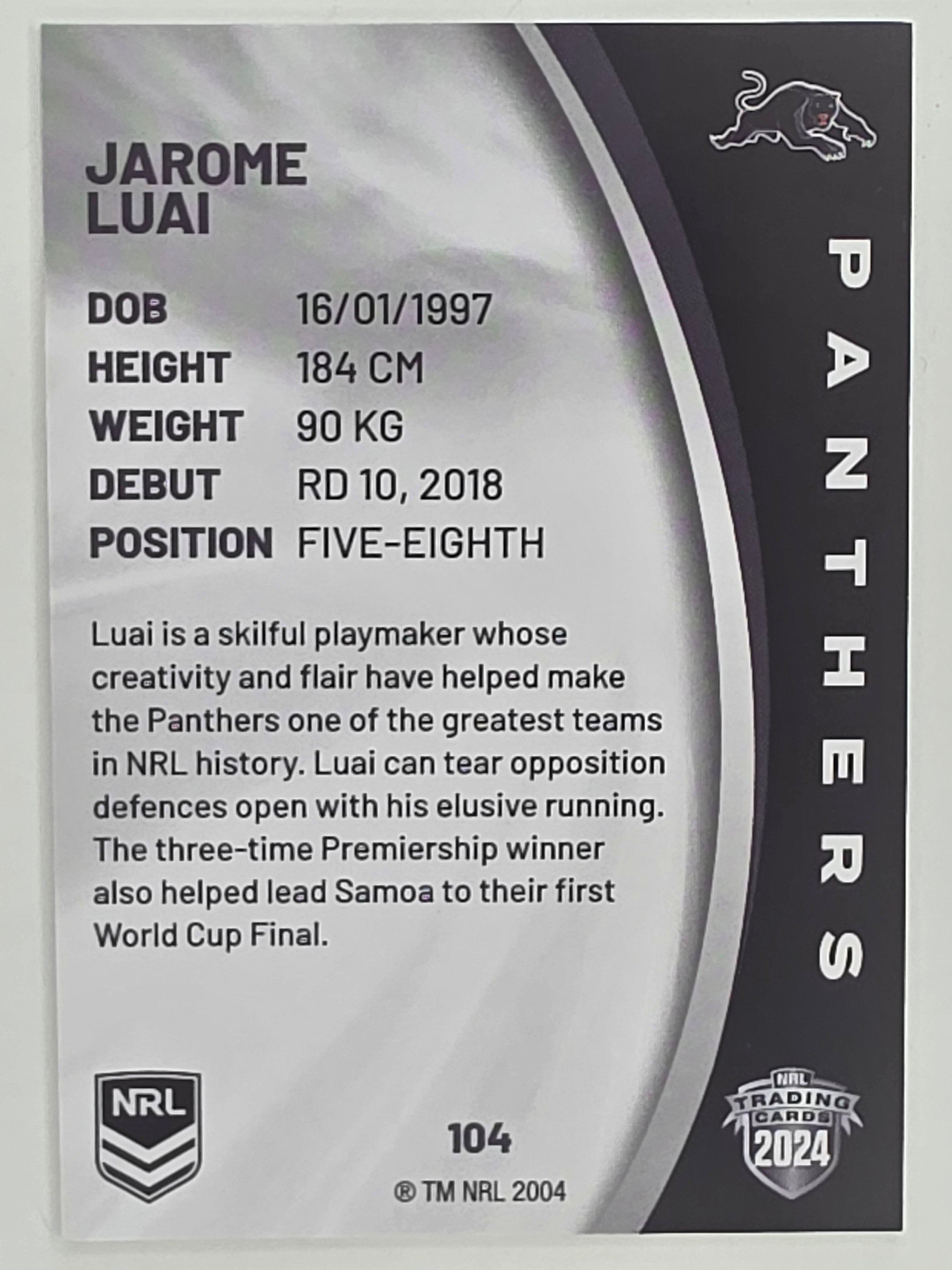 NRL 2024 Elite Base Card #104 Jarome Luai Penrith Panthers