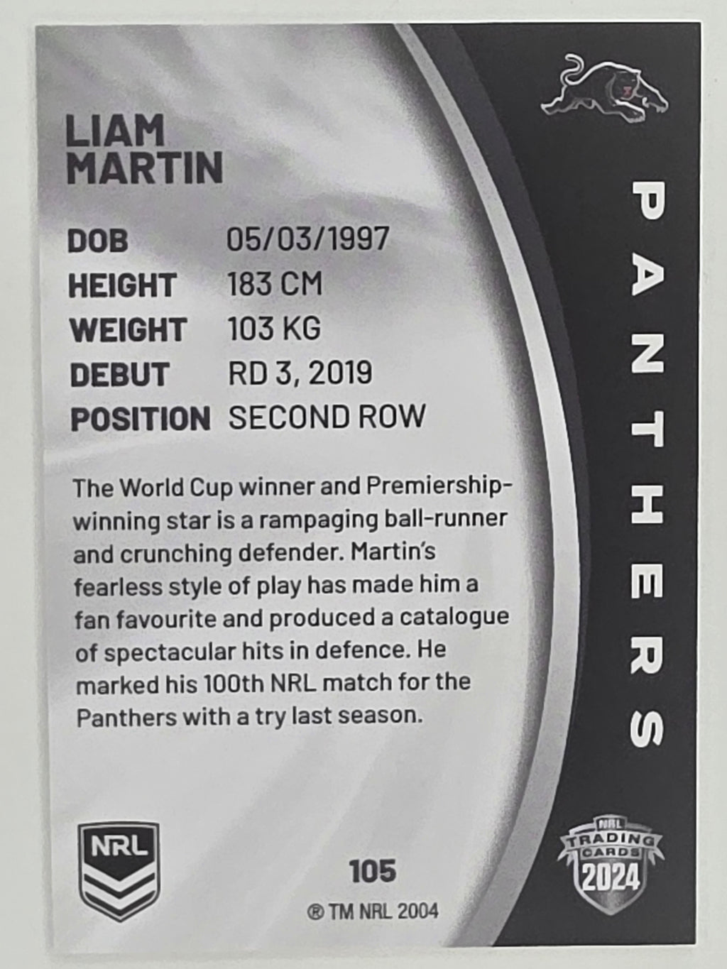 NRL 2024 Elite Base Card #105 Liam Martin Penrith Panthers