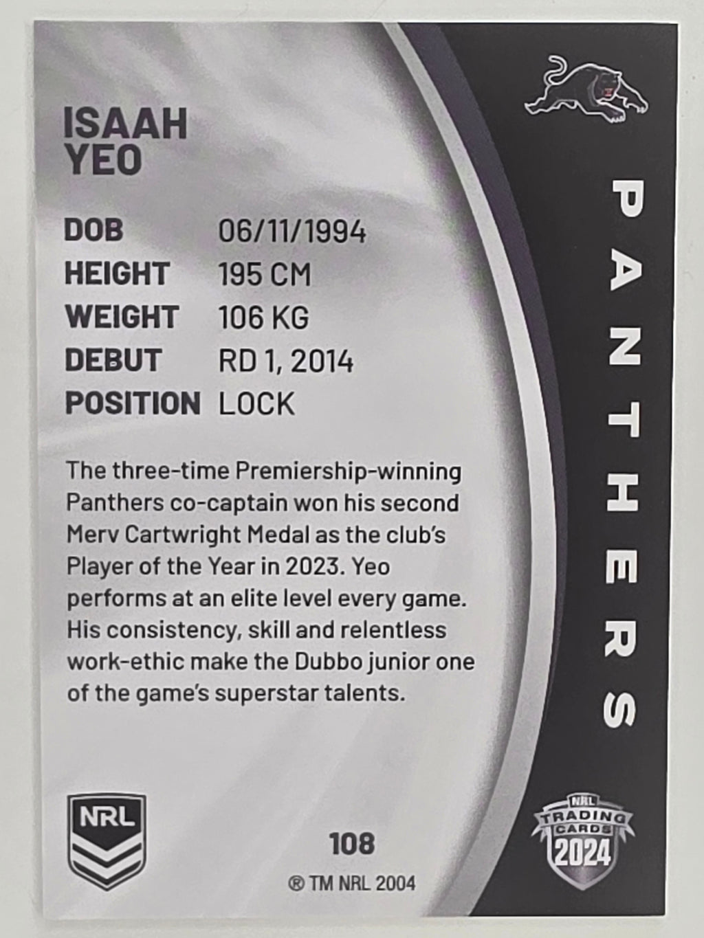 NRL 2024 Elite Base Card #108 Isaah Yeo Penrith Panthers