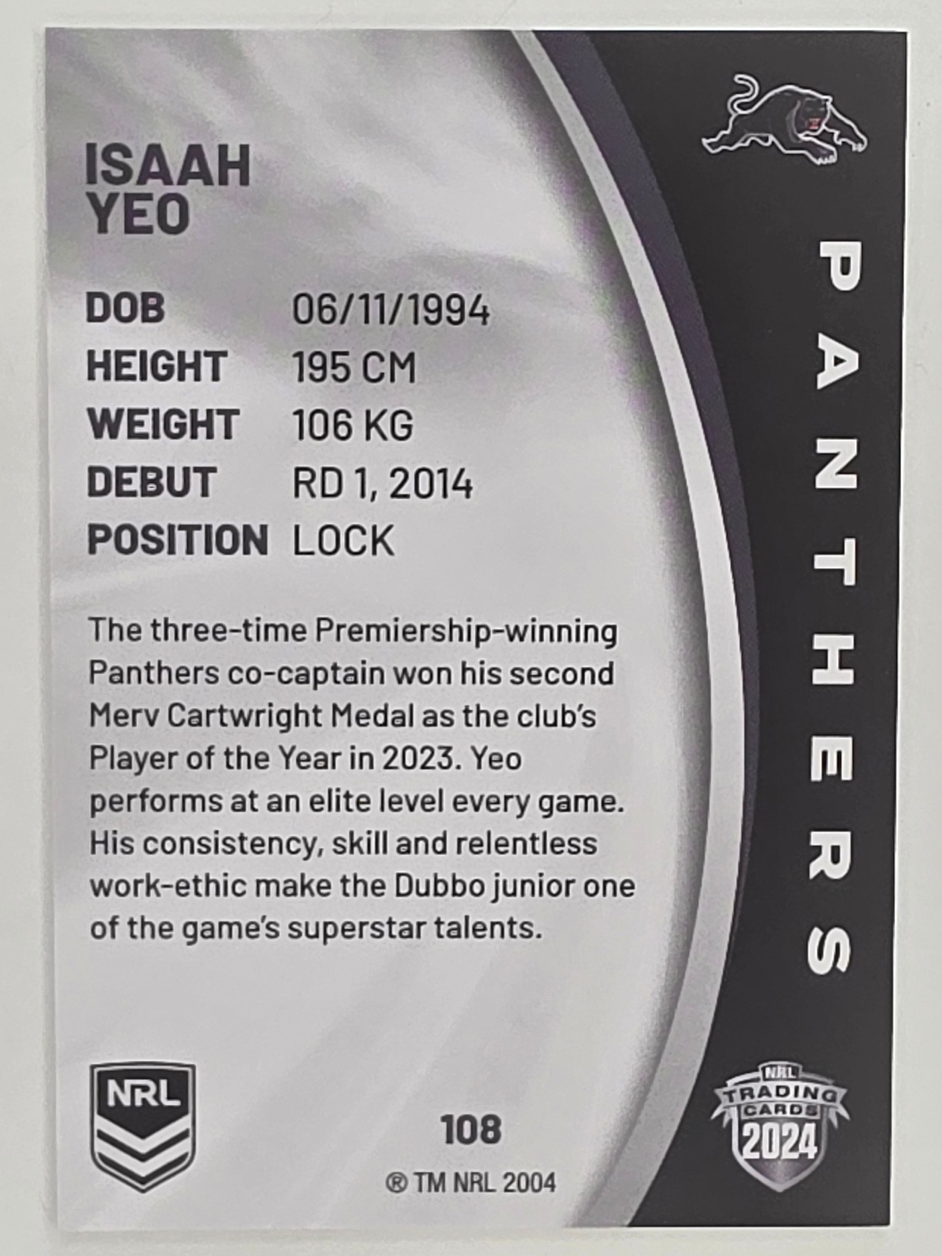NRL 2024 Elite Base Card #108 Isaah Yeo Penrith Panthers