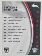 NRL 2024 Elite Base Card #109 Rabbitohs Checklist South Sydney Rabbitohs