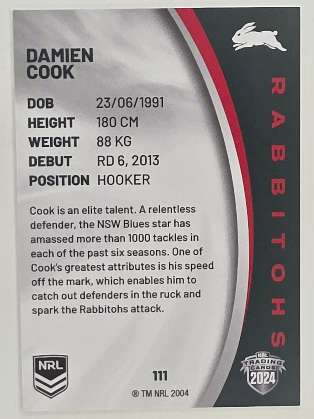NRL 2024 Elite Base Card #111 Damien Cook South Sydney Rabbitohs