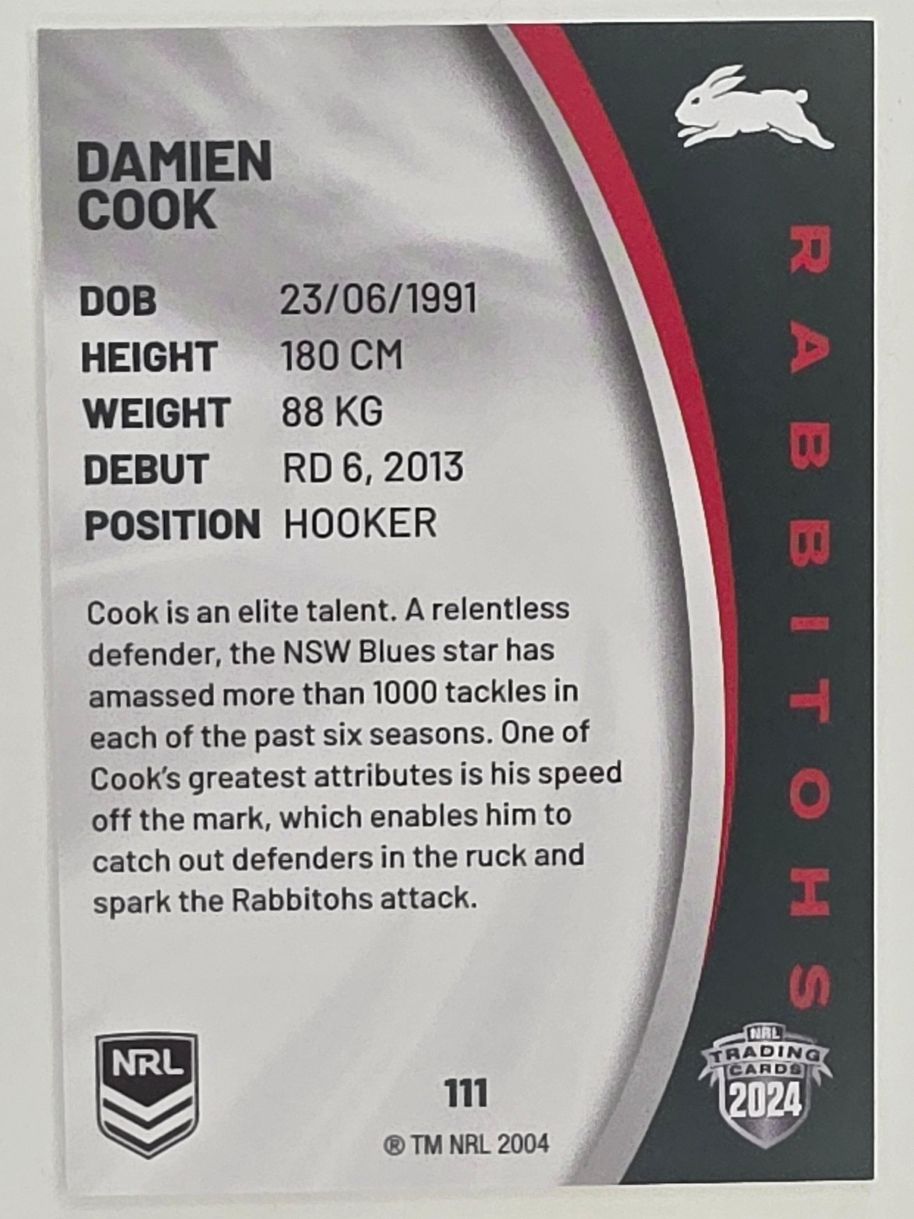NRL 2024 Elite Base Card #111 Damien Cook South Sydney Rabbitohs