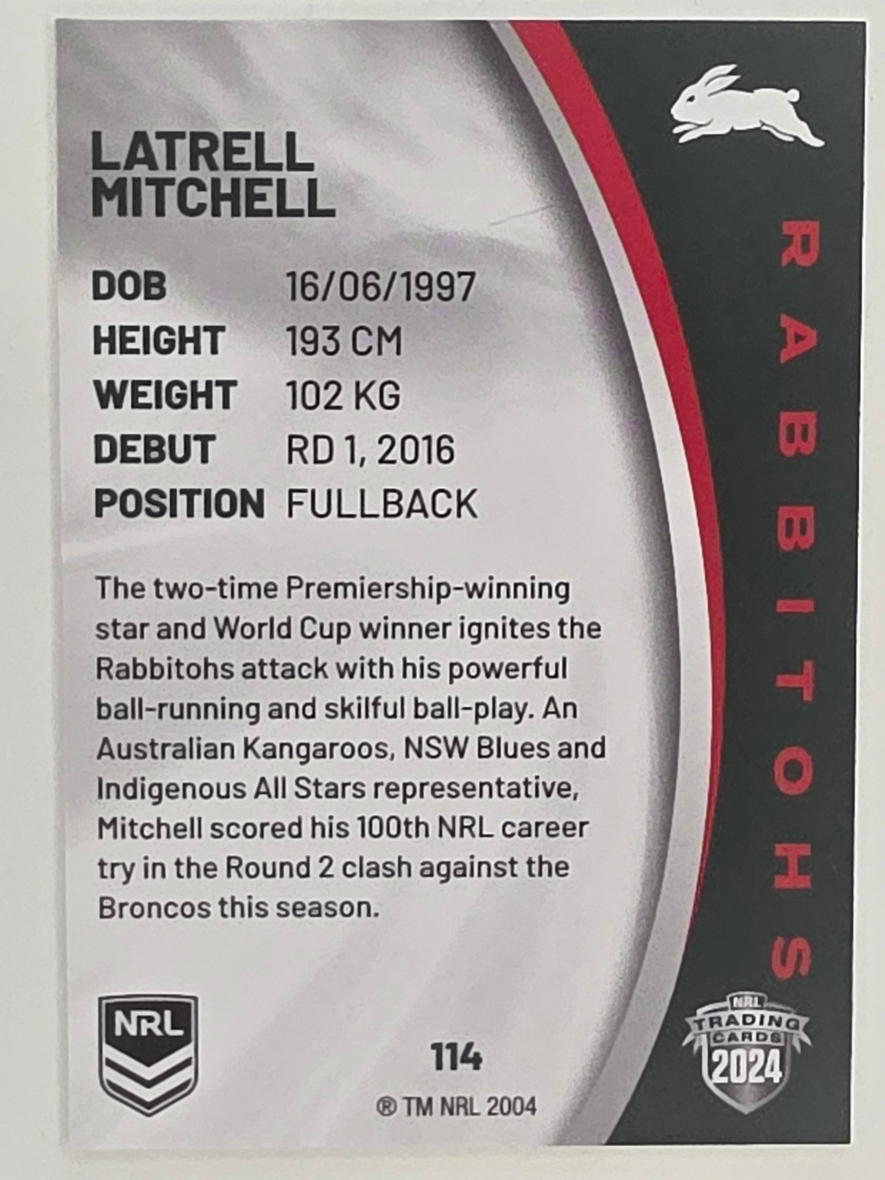 NRL 2024 Elite Base Card #114 Latrell Mitchell South Sydney Rabbitohs