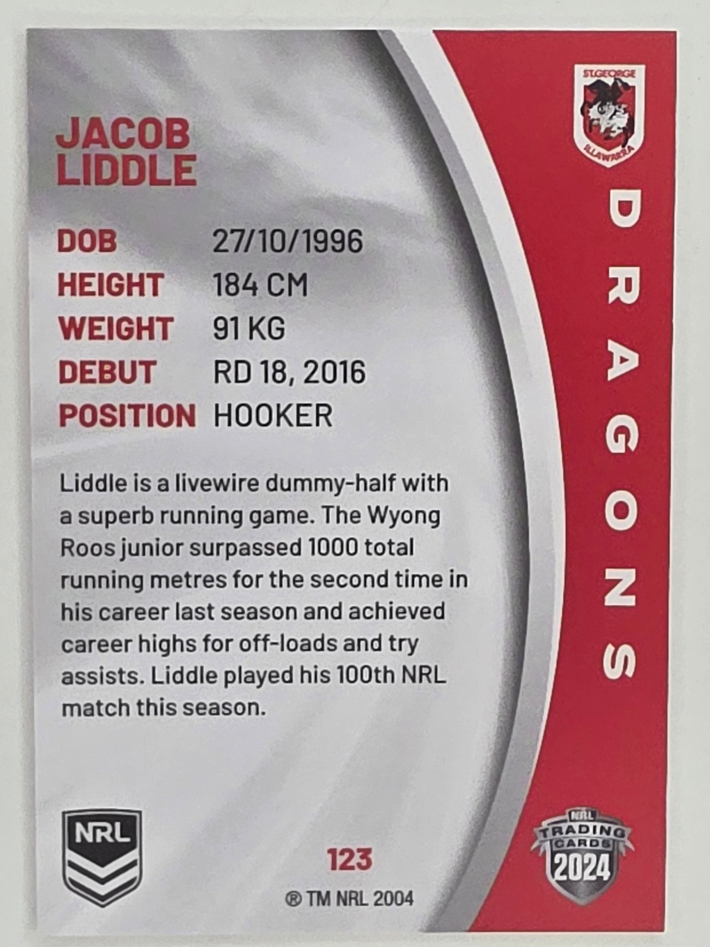 NRL 2024 Elite Base Card #123 Jacob Liddle St George Illawarra Dragons
