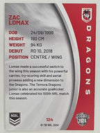 NRL 2024 Elite Base Card #124 Zac Lomax St George Illawarra Dragons
