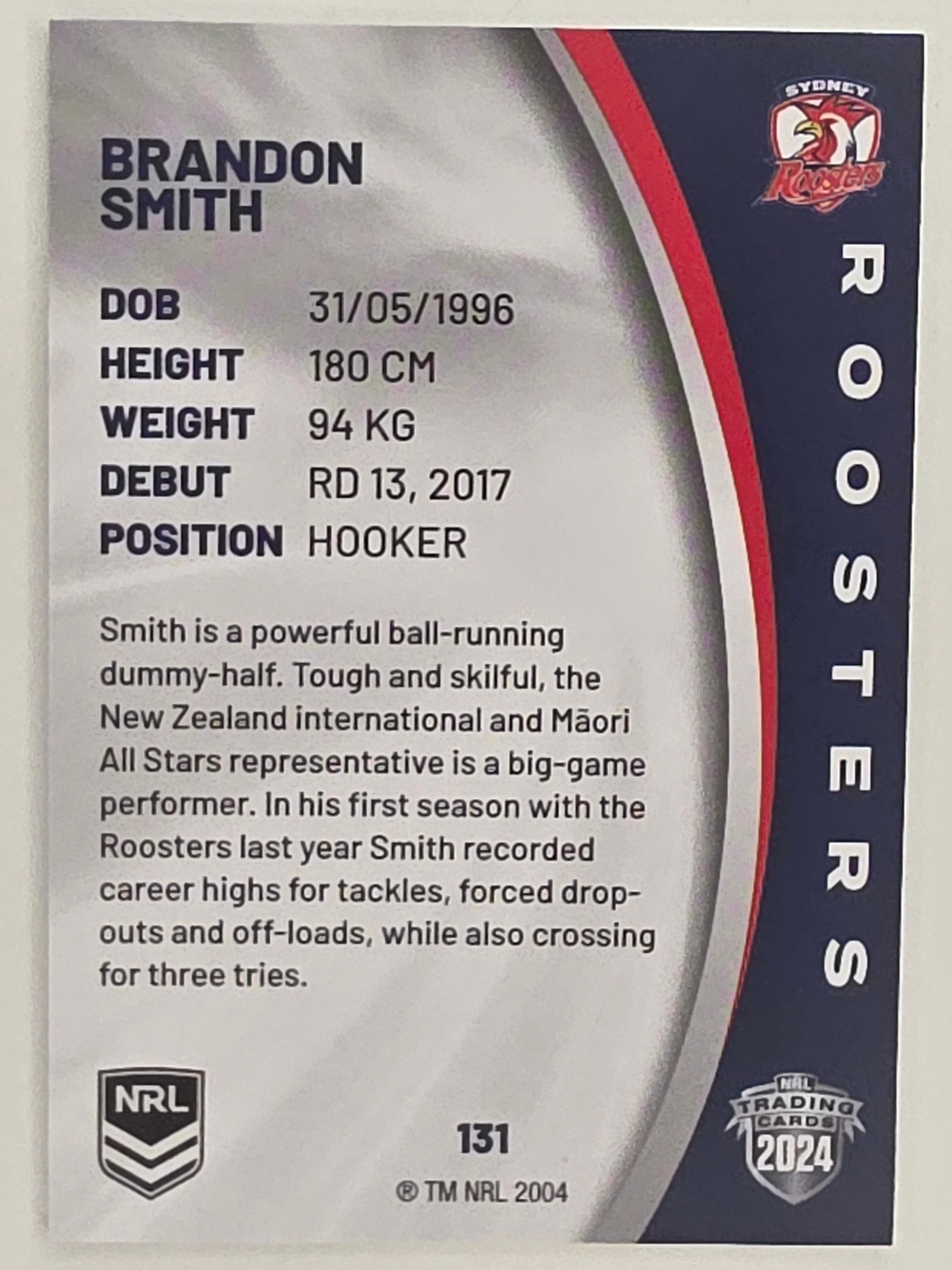 NRL 2024 Elite Base Card #131 Brandon Smith Sydney Roosters