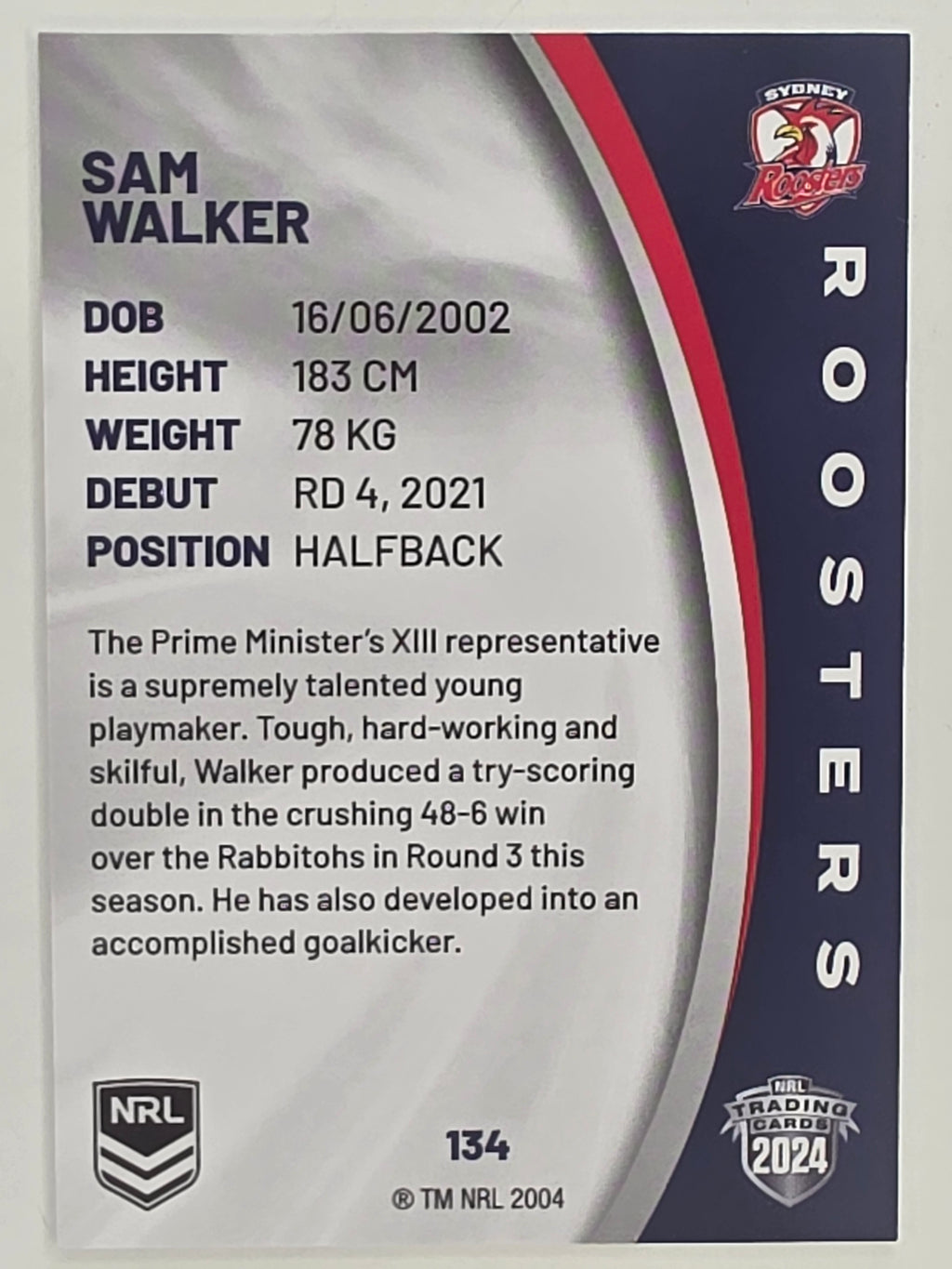 NRL 2024 Elite Base Card #134 Sam Walker Sydney Roosters