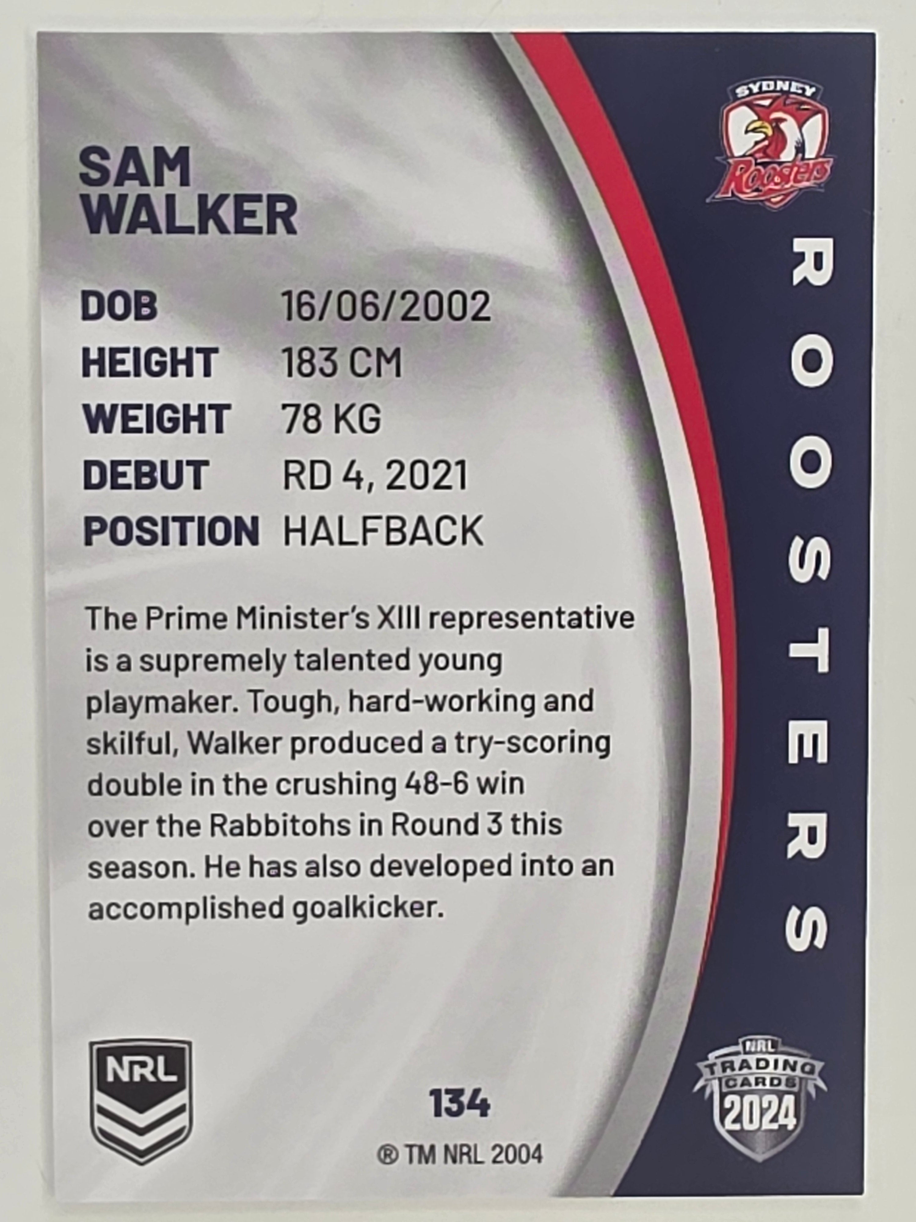 NRL 2024 Elite Base Card #134 Sam Walker Sydney Roosters