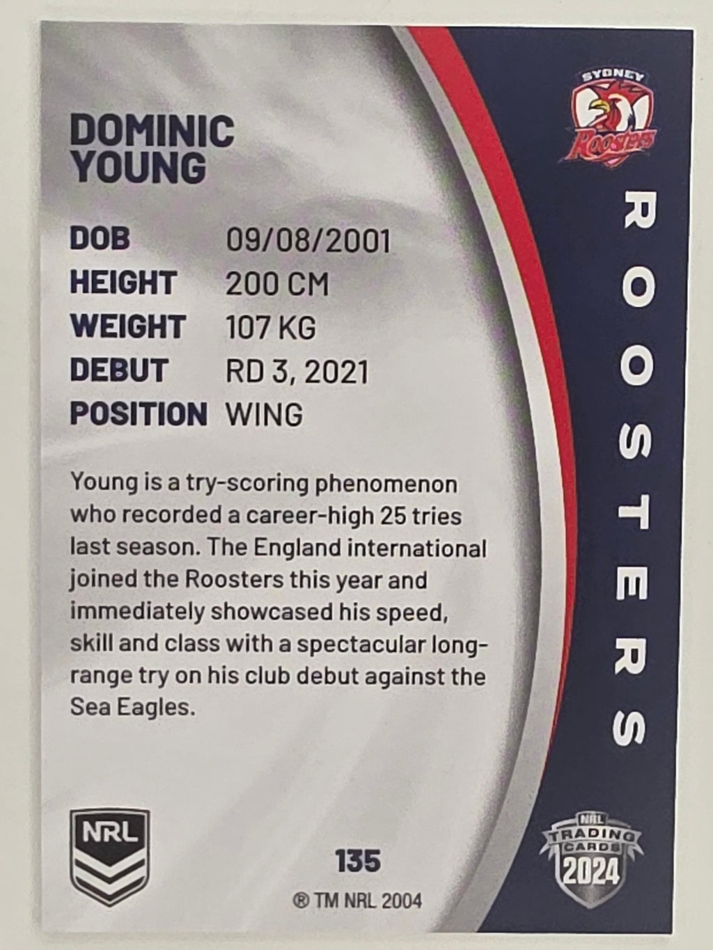 NRL 2024 Elite Base Card #135 Dominic Young Sydney Roosters