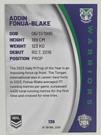 NRL 2024 Elite Base Card #139 Addin Fonua-Blake New Zealand Warriors