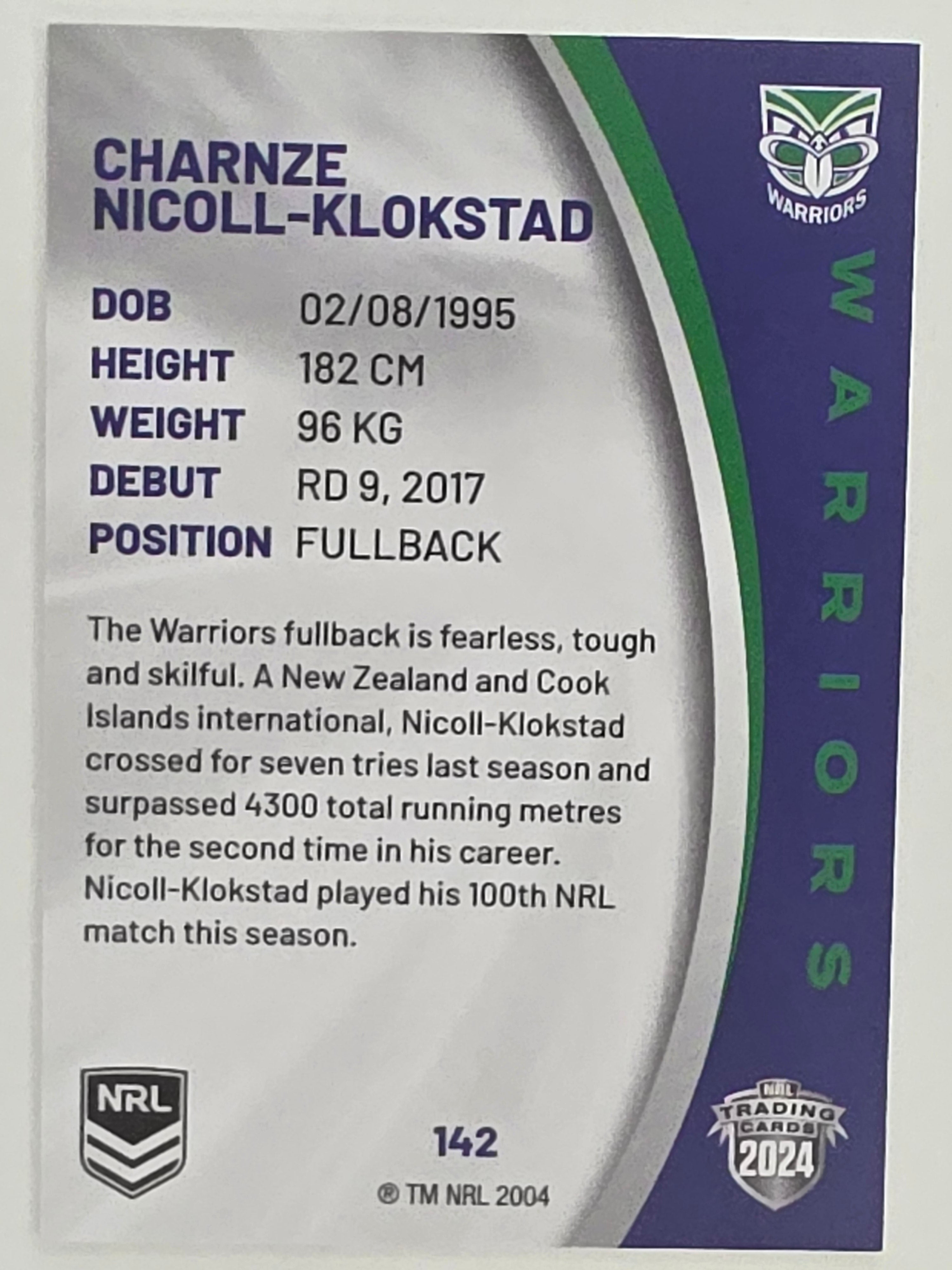 NRL 2024 Elite Base Card #142 Charnze Nicoll-Klokstad New Zealand Warriors