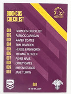 NRL 2021 Traders Base Card #001 Broncos Checklist Brisbane Broncos